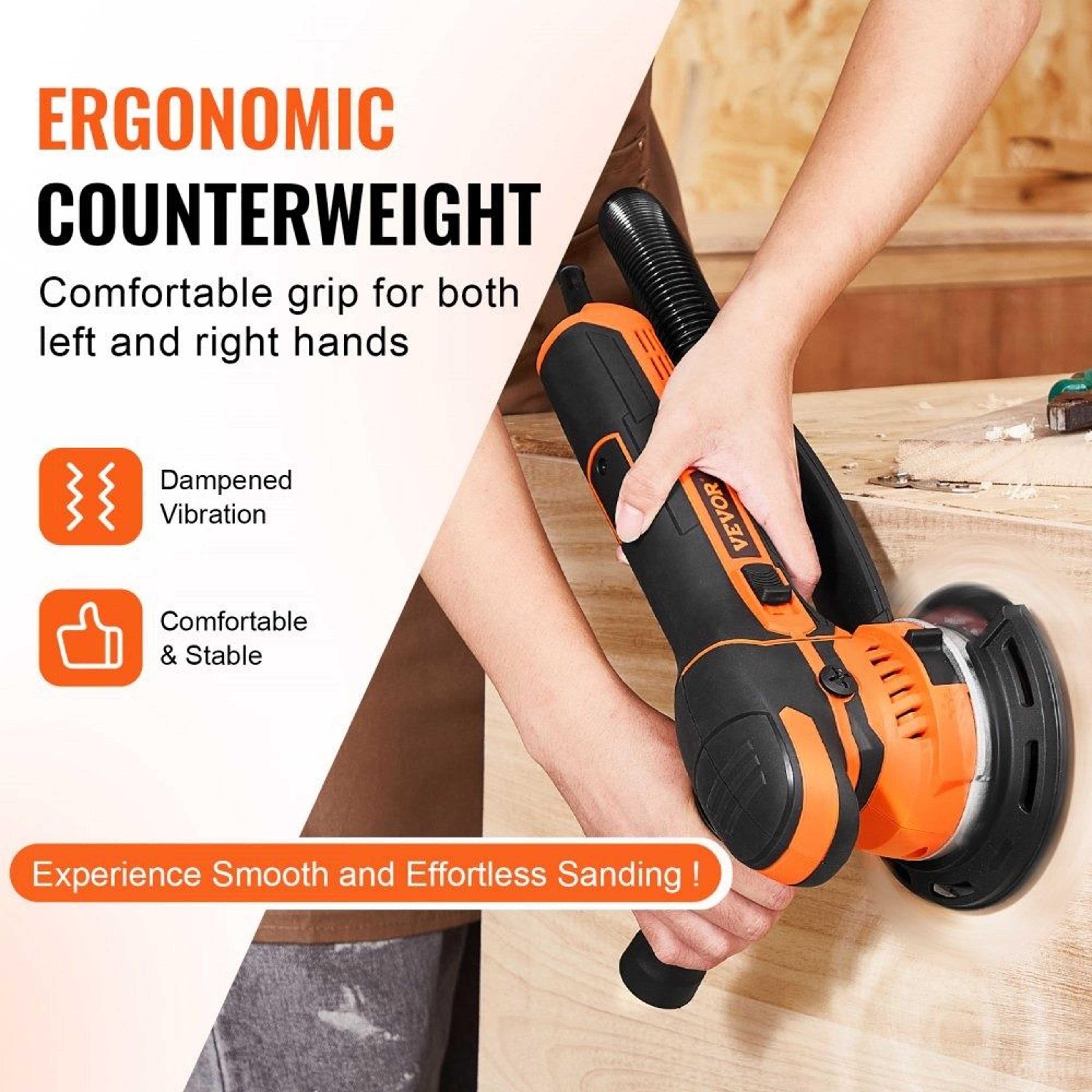 6 Inch Random Orbital Sander 850W Dual Action Electric Palm Sander With Variable Speed 3