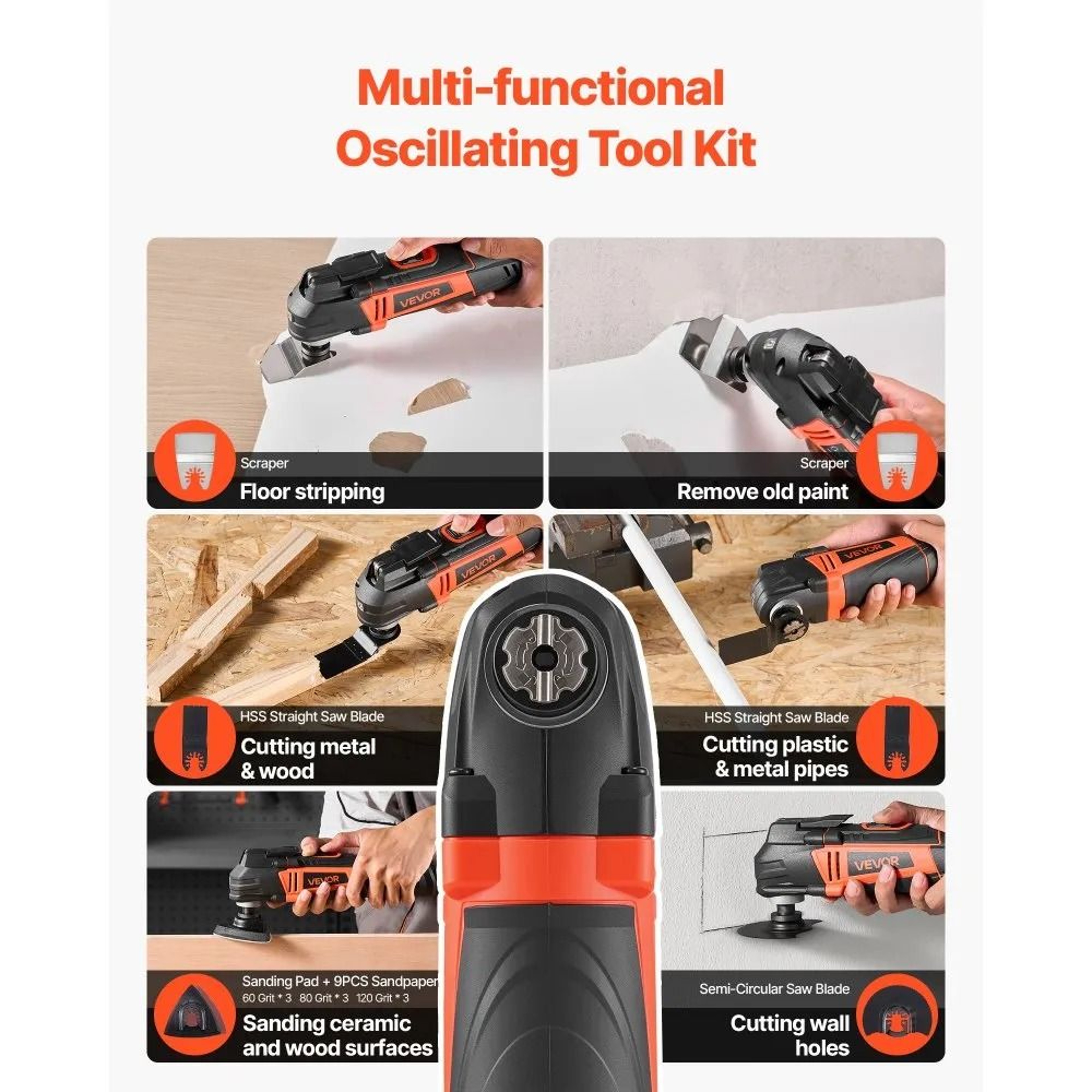 Oscillating Multi Tool 4 Amp Corded Electric Multitool With 6 Speeds LED Light And 13 Accessories 5