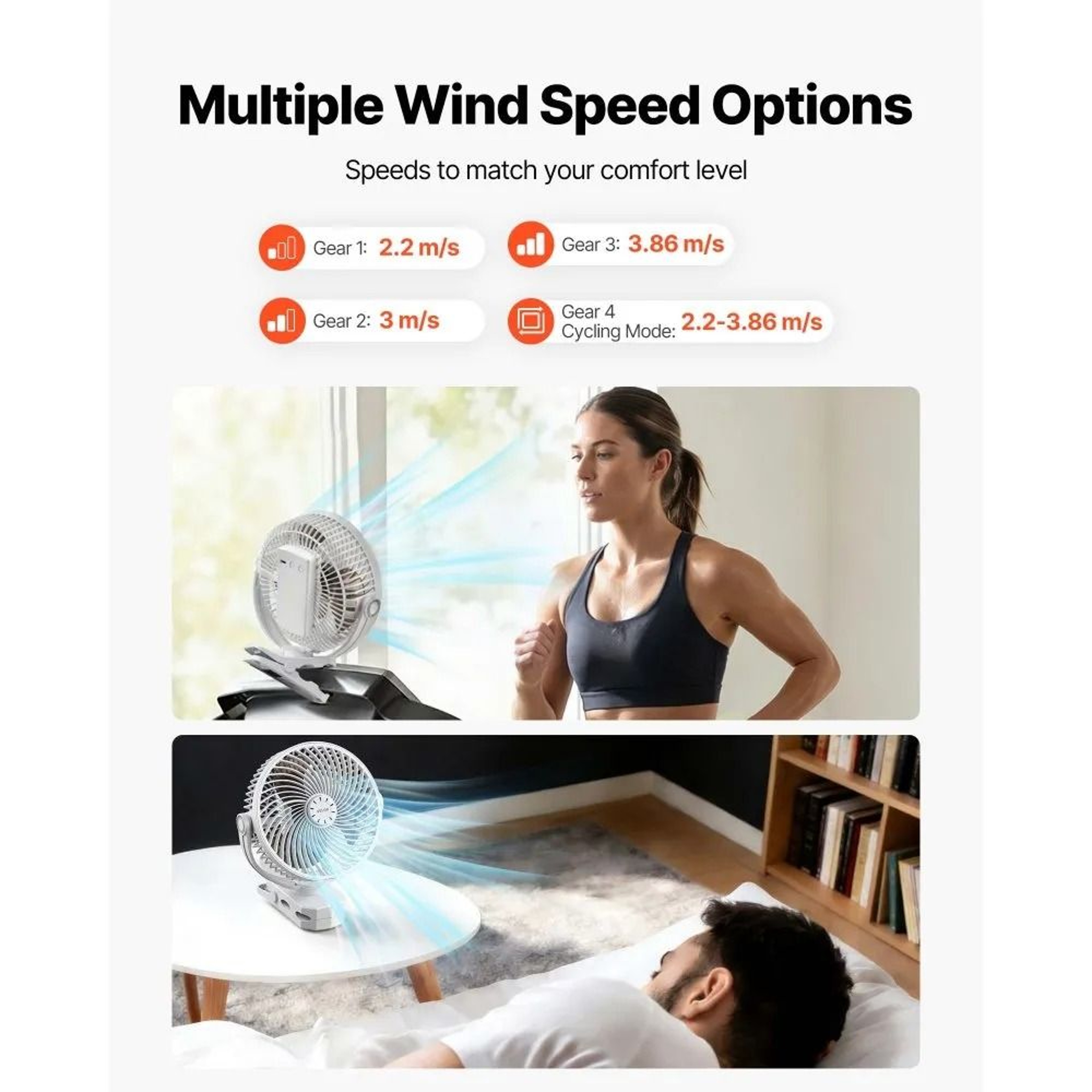 Rechargeable Clip Fan With Strong Airflow Portable Clamp Fan For Desk Office Camping 6