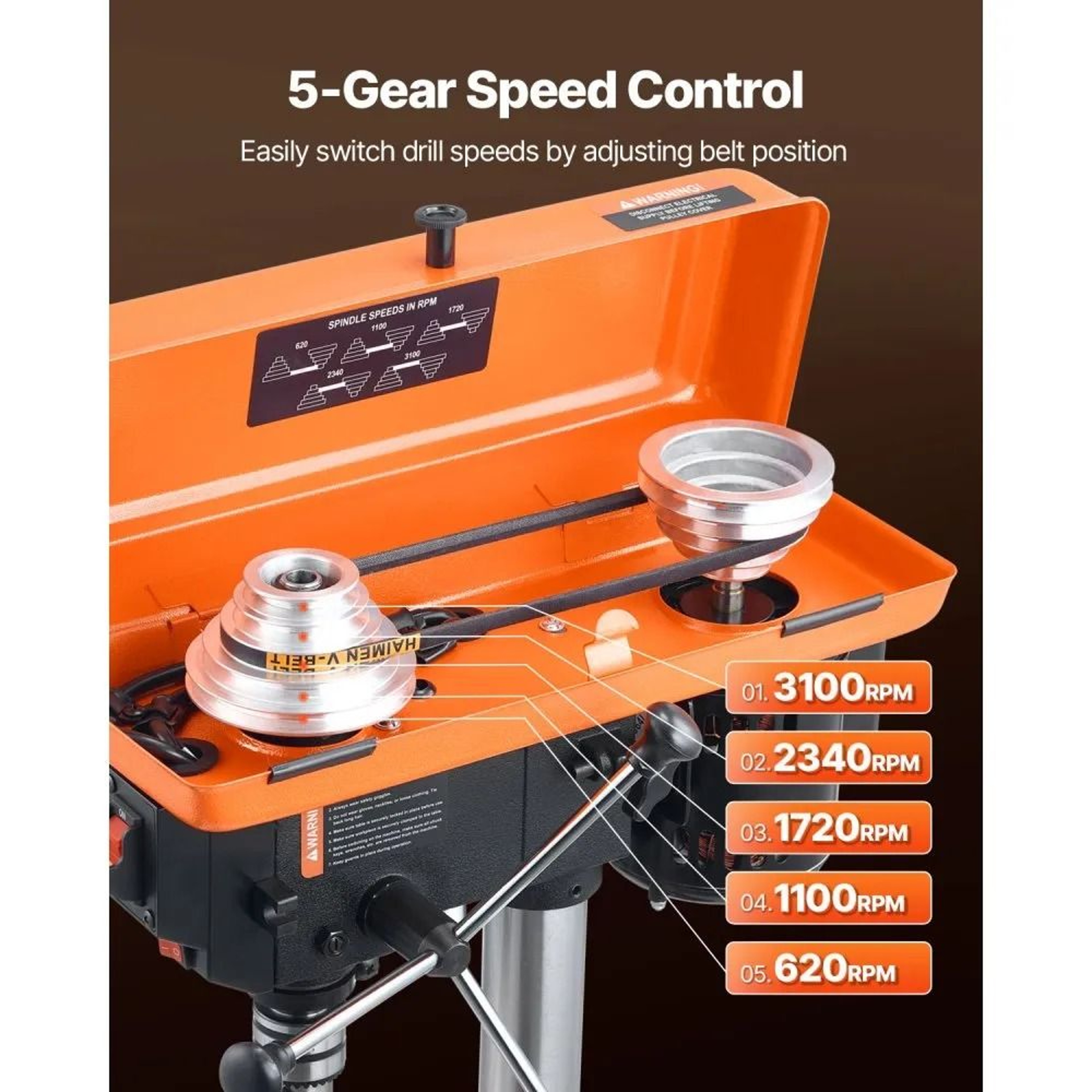 8 Inch Benchtop Drill Press With Adjustable Speed And LED Work Light 5