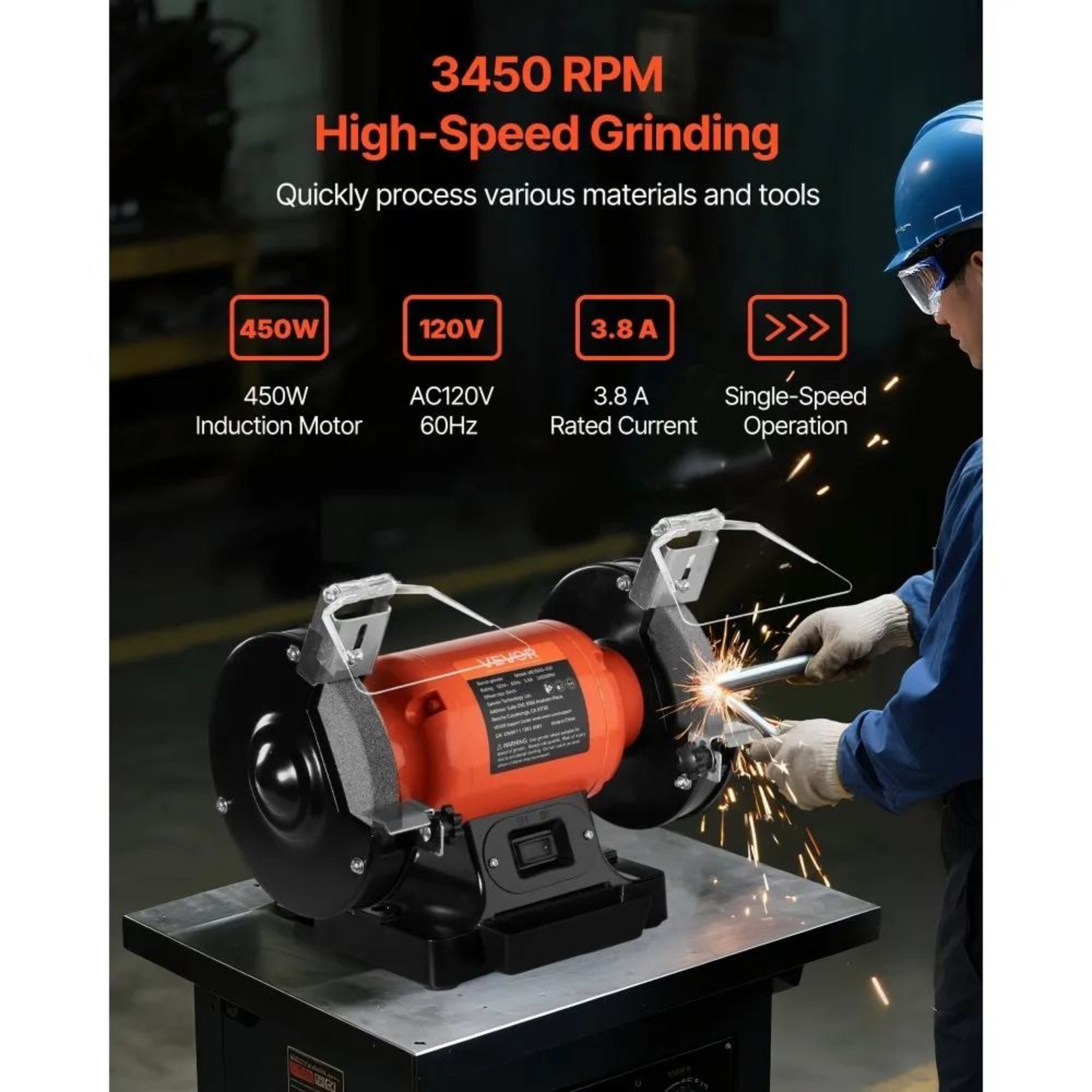 6 Inch Bench Grinder 450W High Speed Tool For Sharpening And Grinding 1