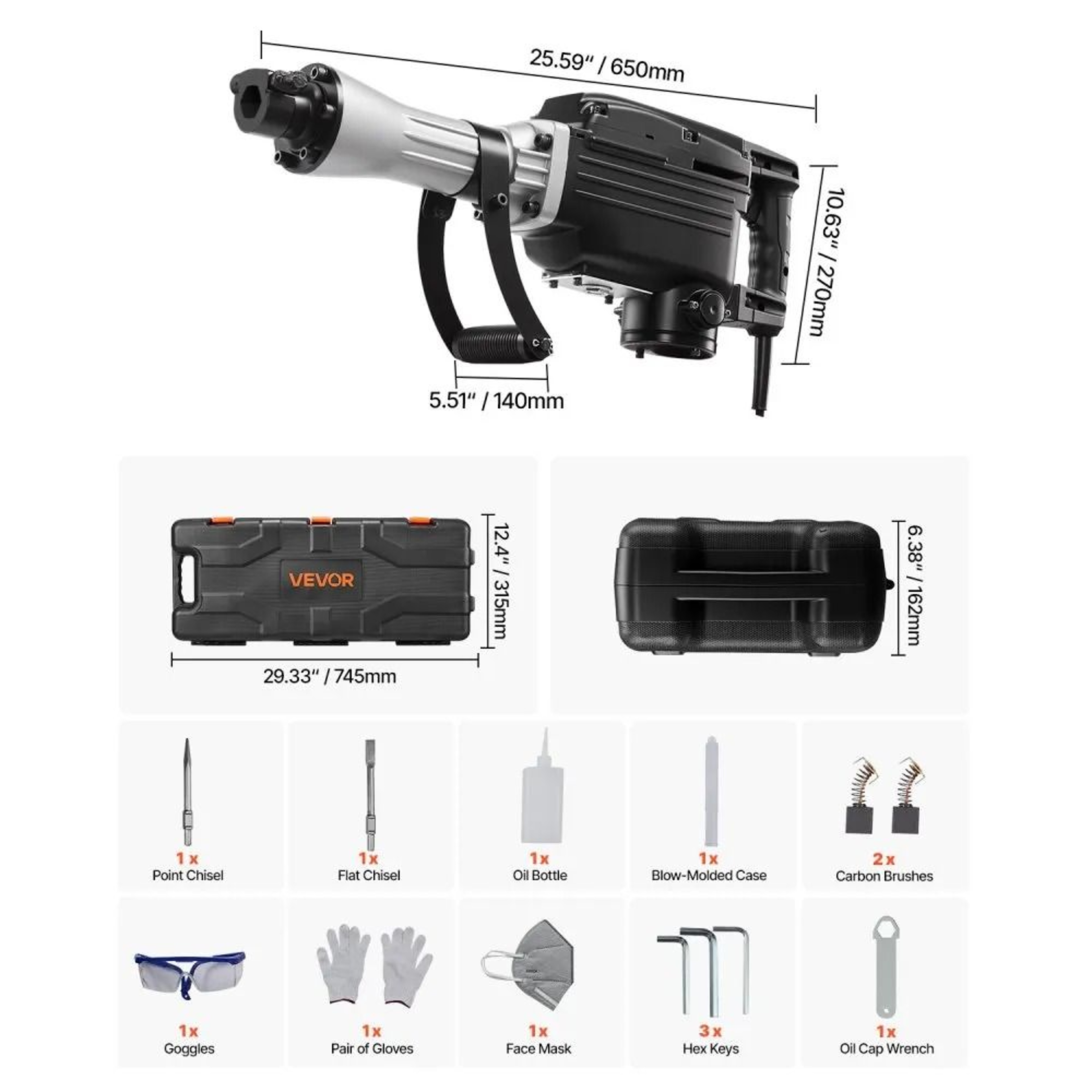 2800W Electric Demolition Jack Hammer Concrete Breaker With Chisels 10
