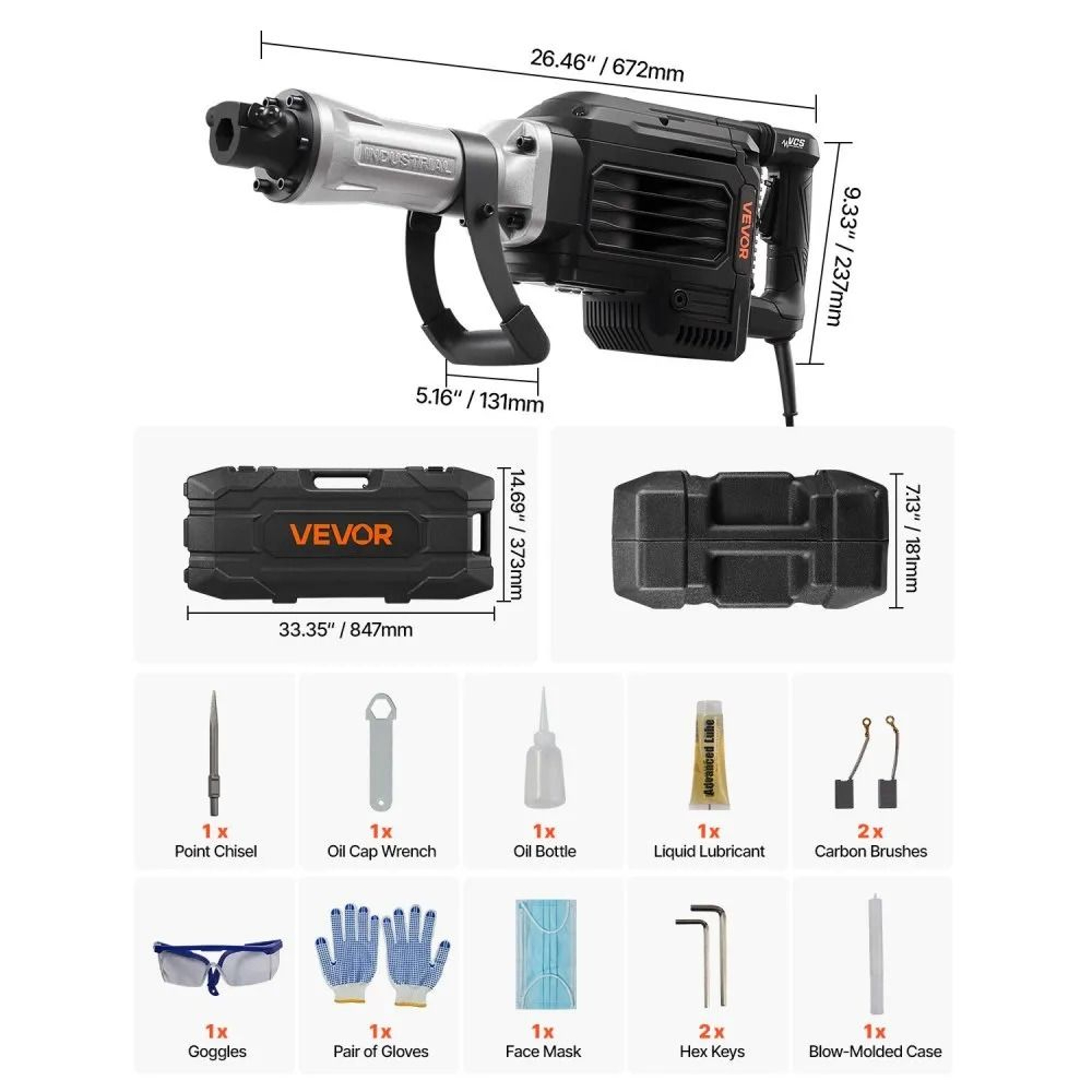 3000W Electric Demolition Jack Hammer Concrete Breaker With Chisel Kit 7