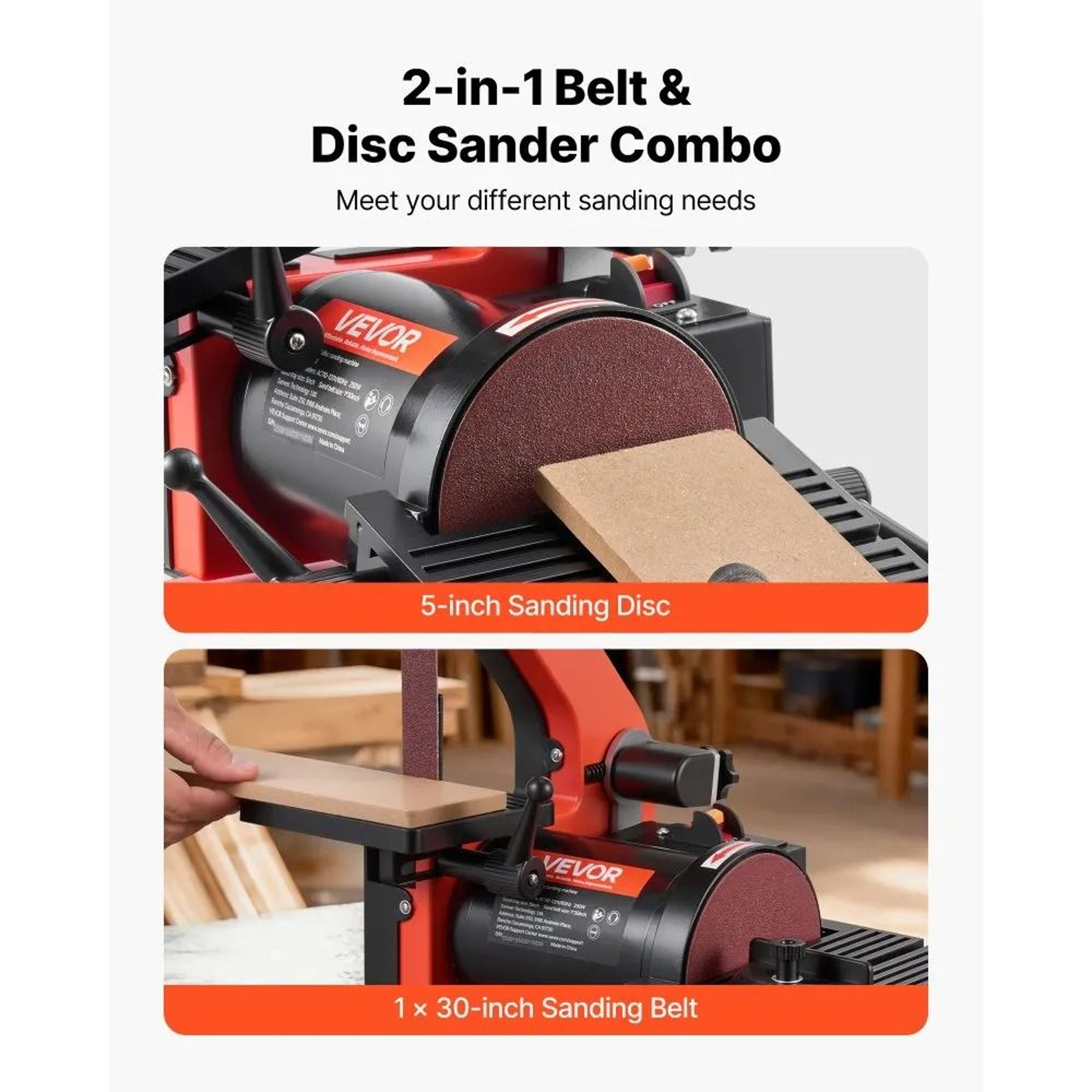 5 Inch Disc Sander And 1 X 30 Inch Belt Sander 250W Benchtop Sanding Machine 5