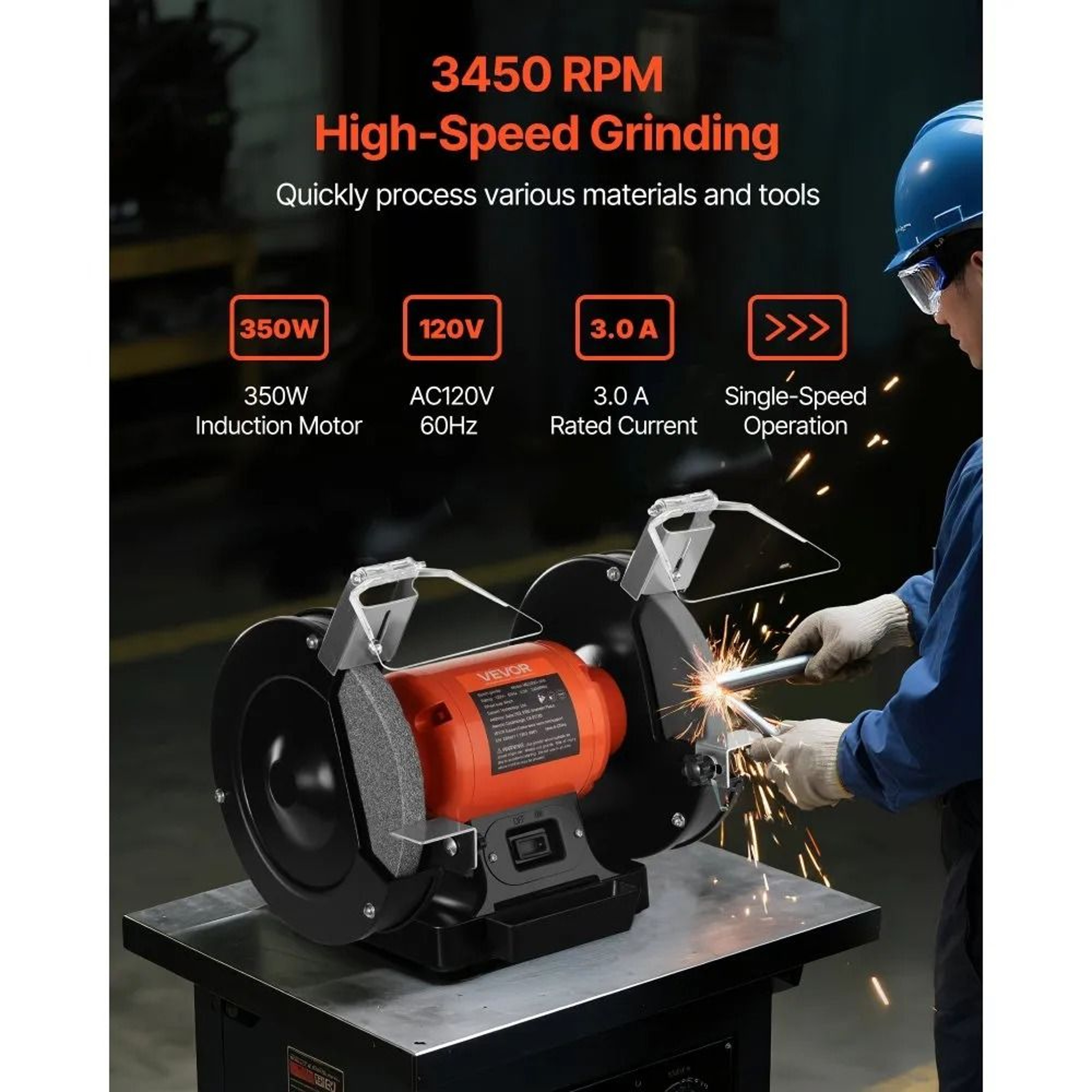 8 Inch Bench Grinder With 350W Motor And Dual Grinding Wheels 1
