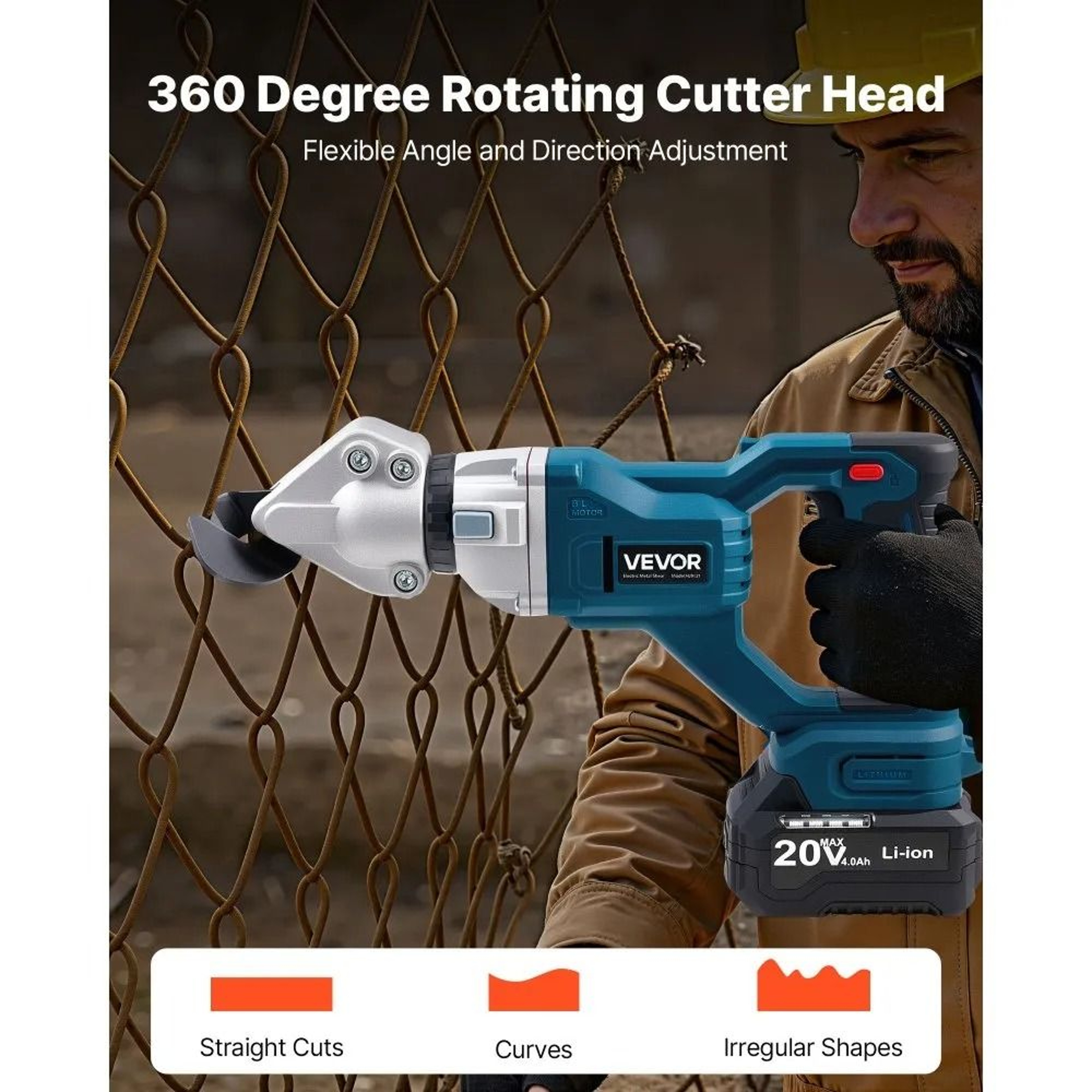 Cordless Metal Shear Sheet Metal Cutter With 360 Degree Pivoting Head And Double Blades 4