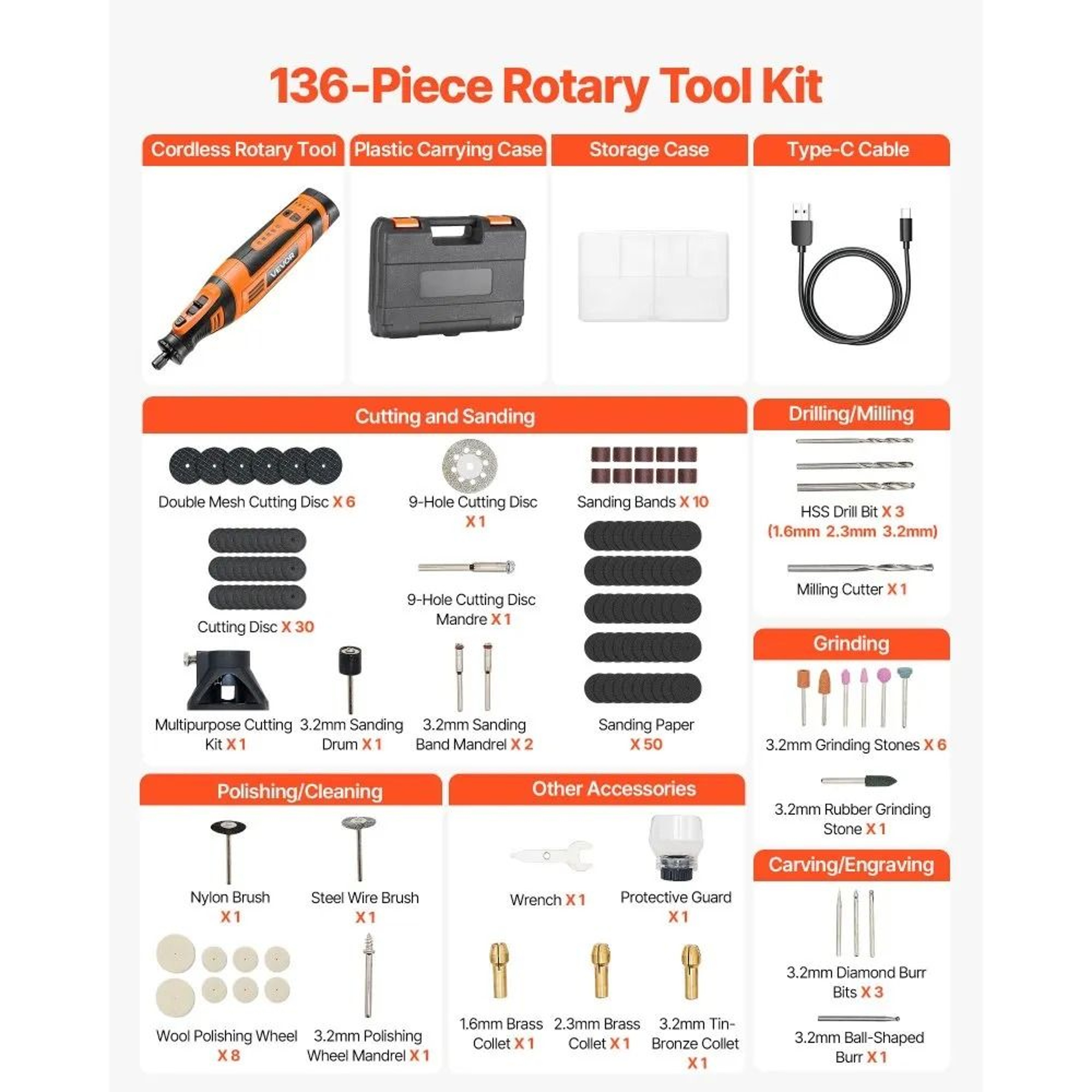 Cordless Rotary Tool Kit 136 Piece Mini Power Tool For DIY Craft Engraving And Polishing 5