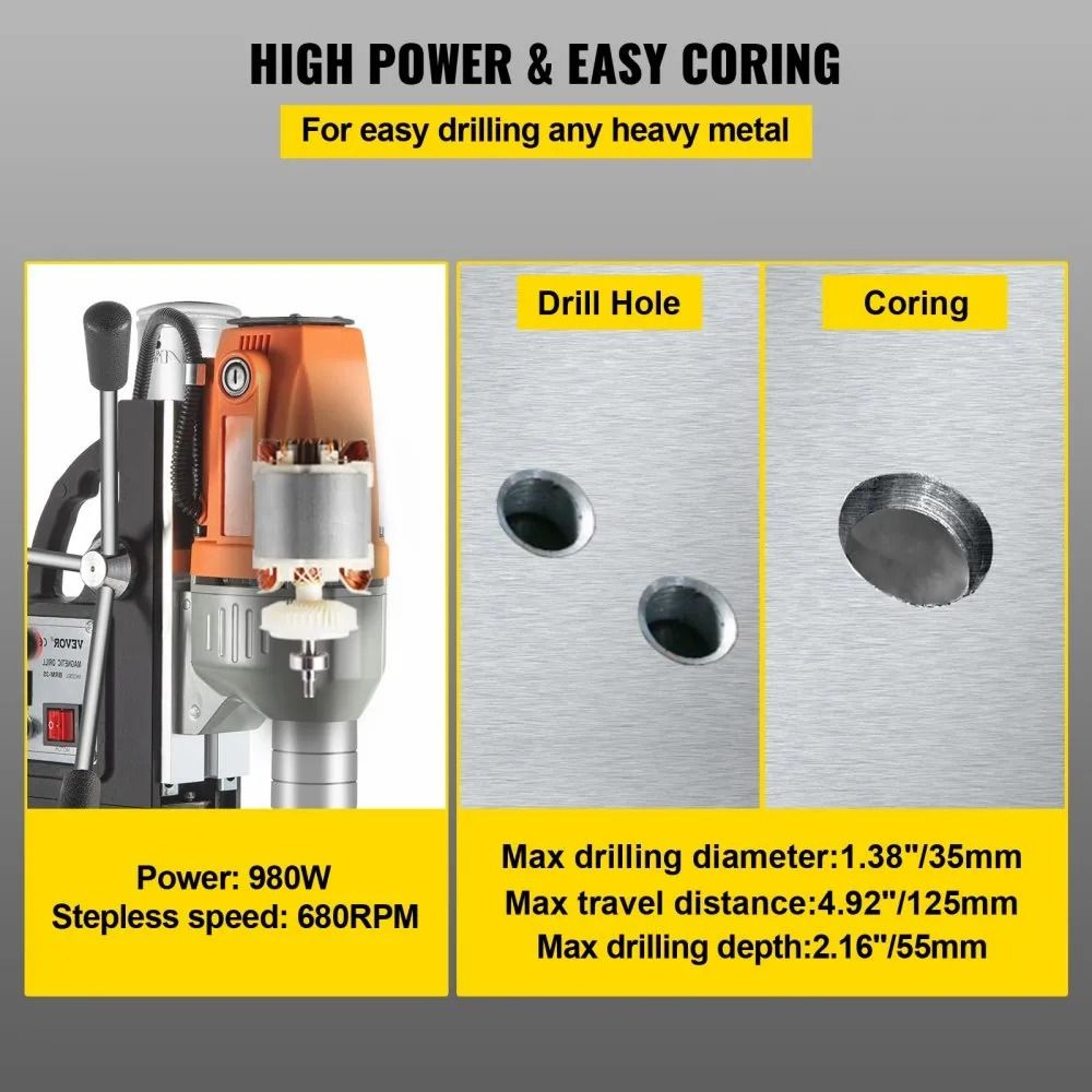 980W Magnetic Drill Press 35mm Core Drilling Machine For Metal Work 4