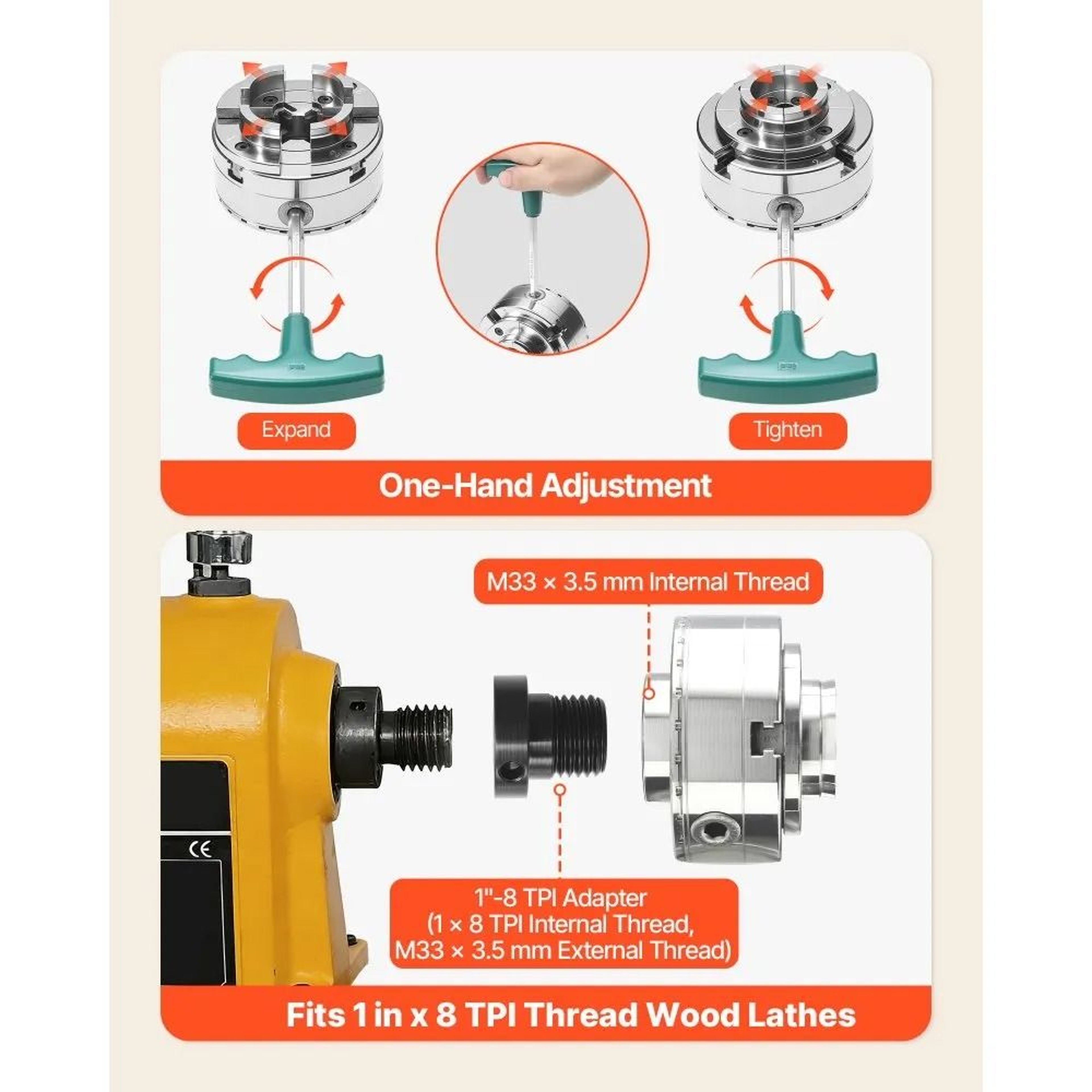 4 Inch Wood Lathe Chuck 4 Jaw Self Centering Woodturning Chuck Set 2
