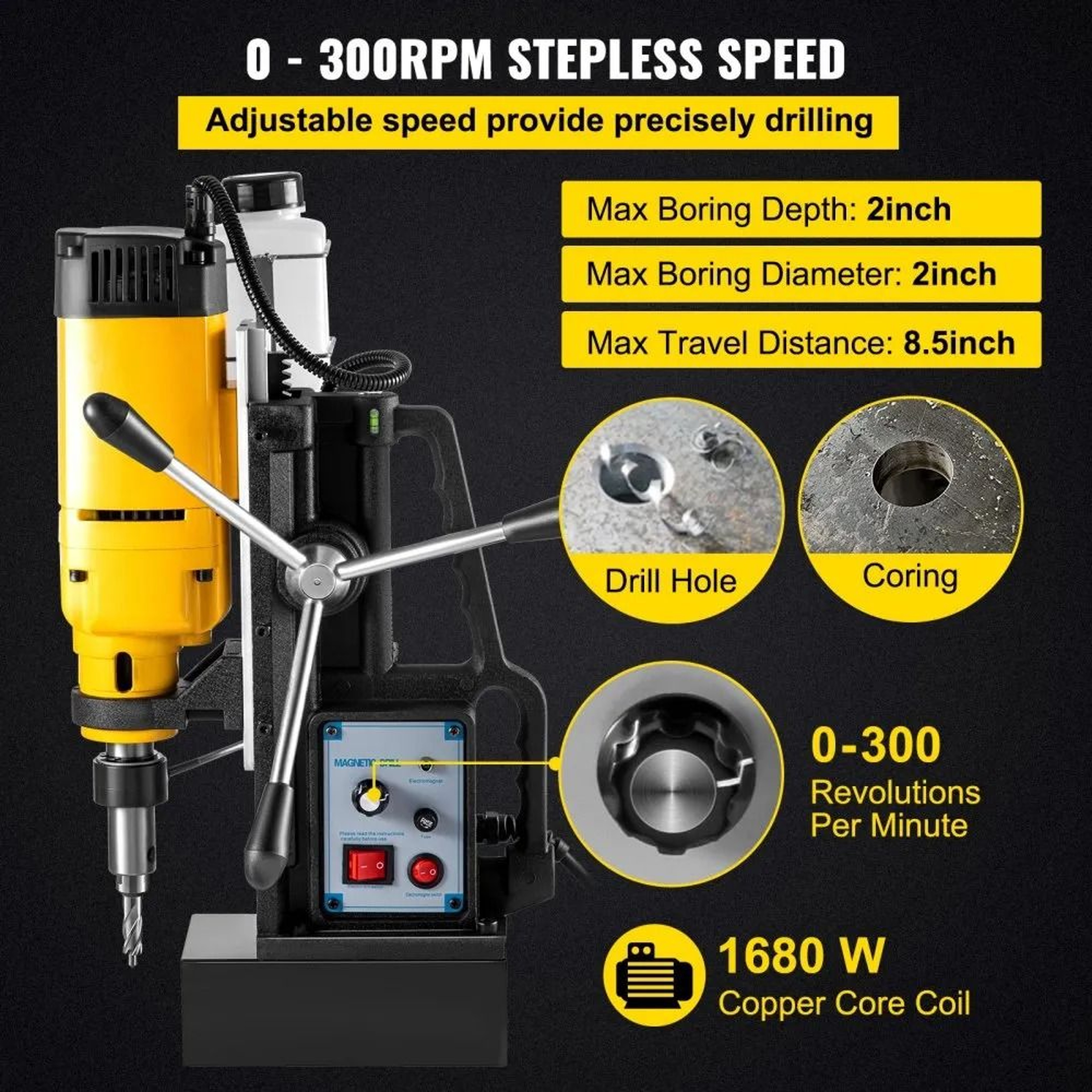 1680W Magnetic Drill Press With 2 Inch Core Capacity And Variable Speed 5