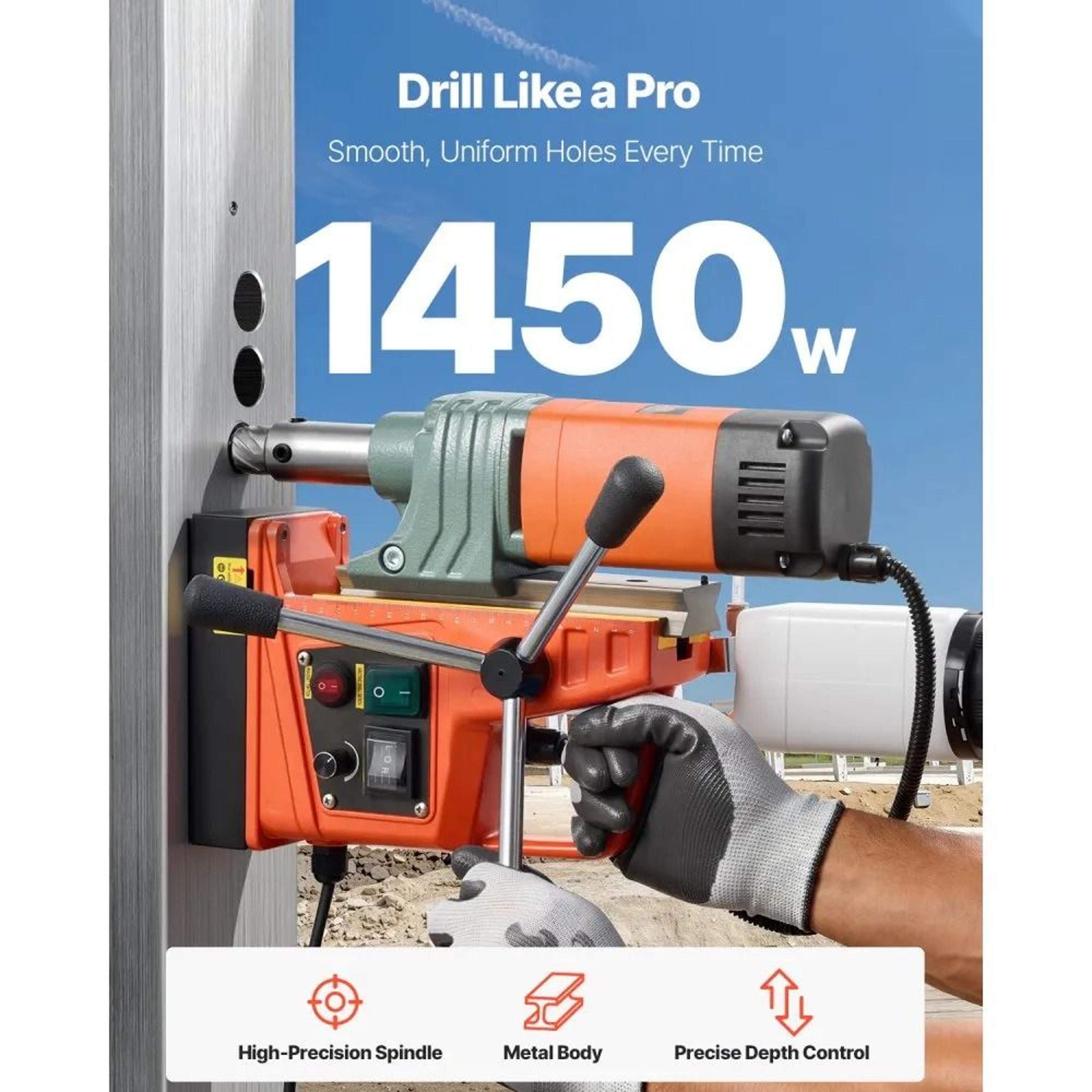 1450W Magnetic Drill Press With 6 Coring Bits And Variable Speed 1