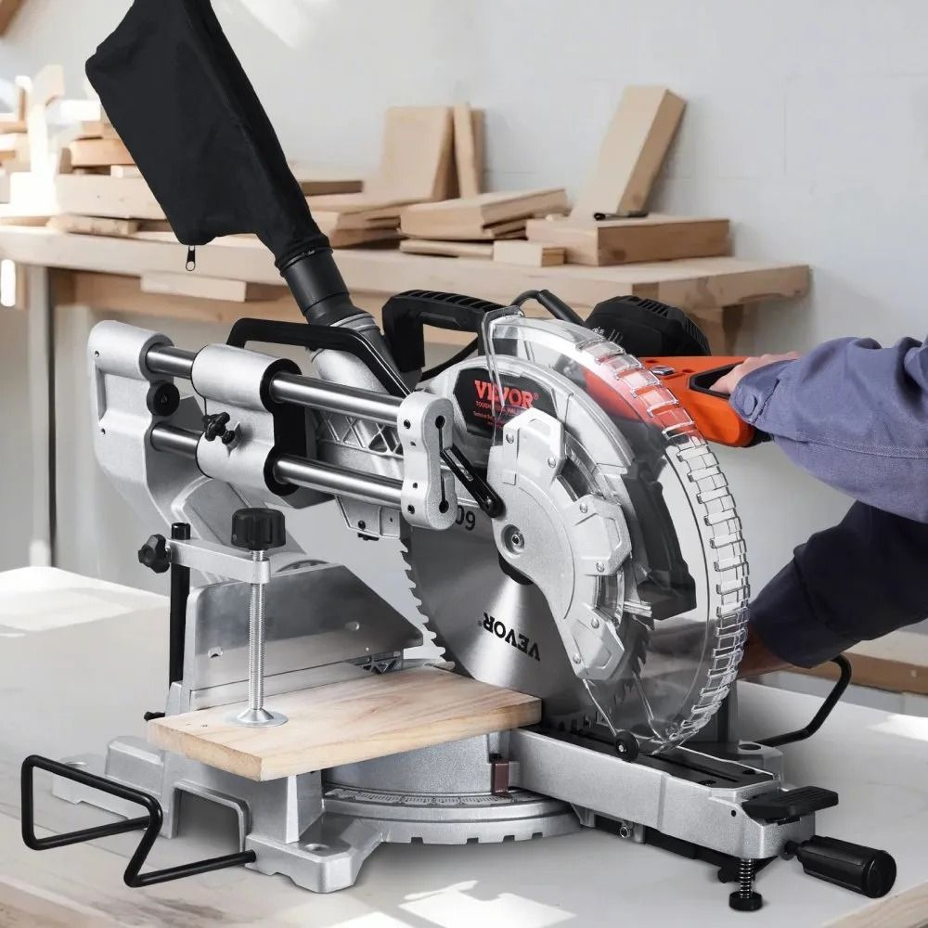 12 Inch Sliding Miter Saw With Dual Bevel And LED Guide 5