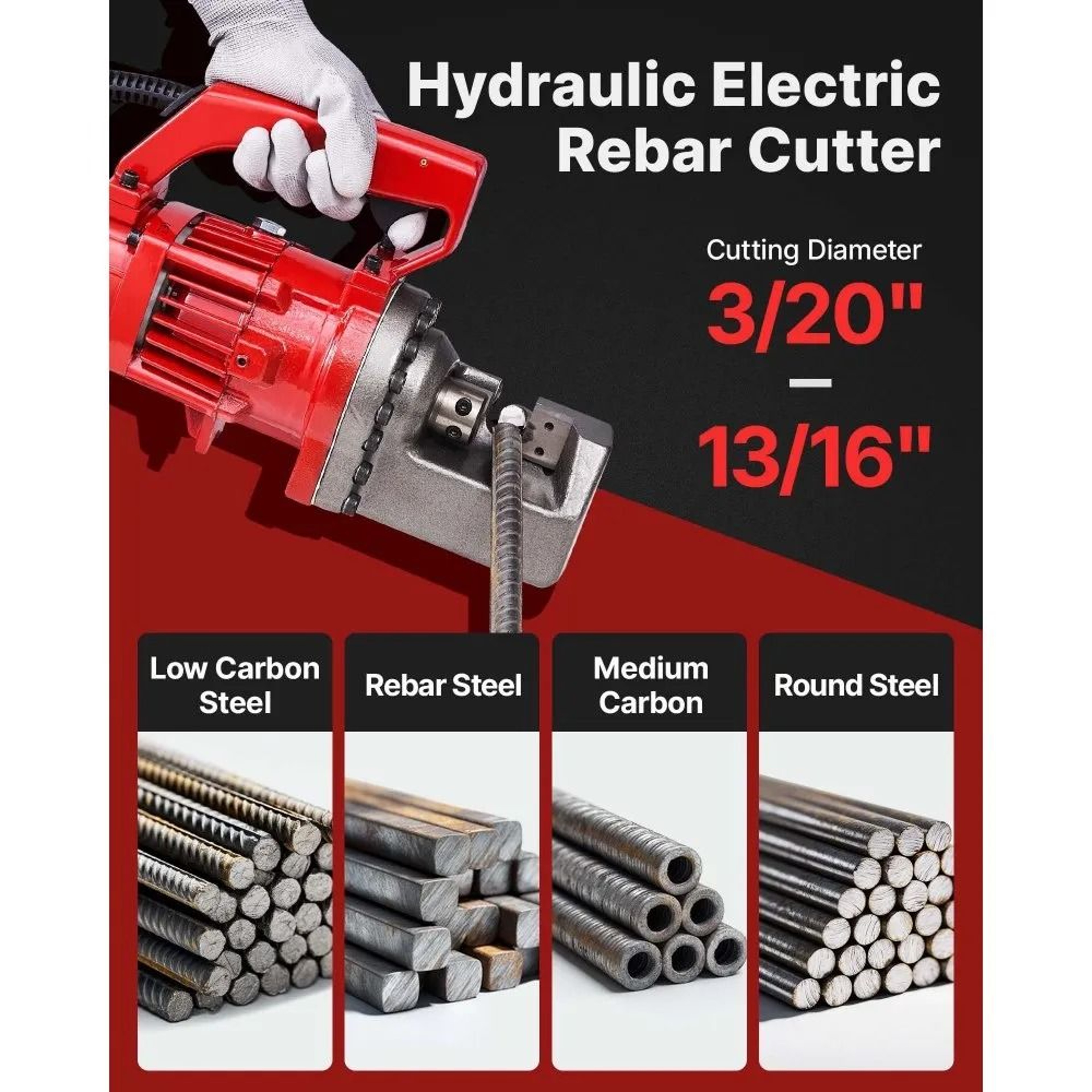 Portable Electric Hydraulic Rebar Cutter 1250W Heavy Duty Steel Bar Cutting Tool 2