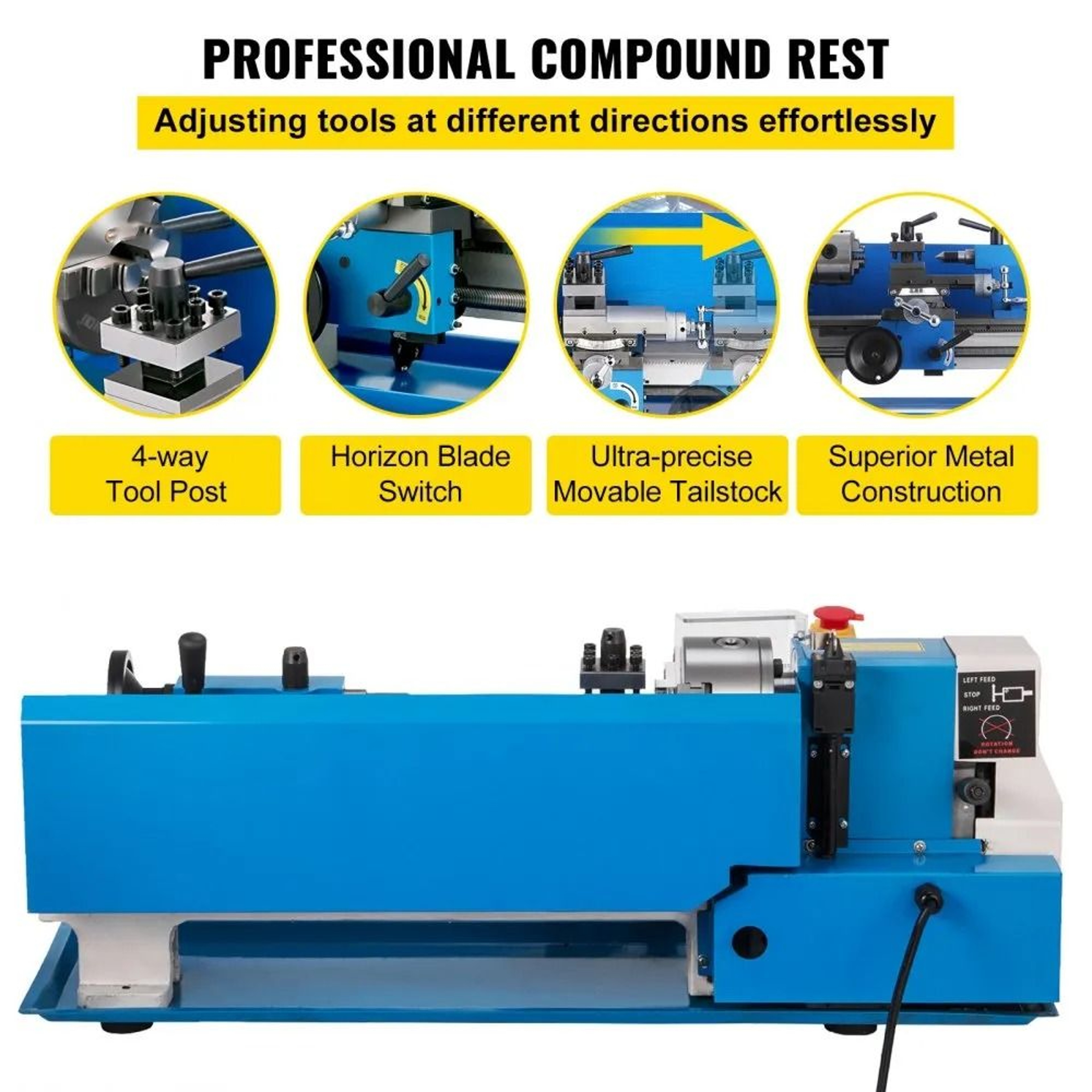 7x14 Mini Metal Lathe 550W Variable Speed Benchtop Metal Turning Machine 3