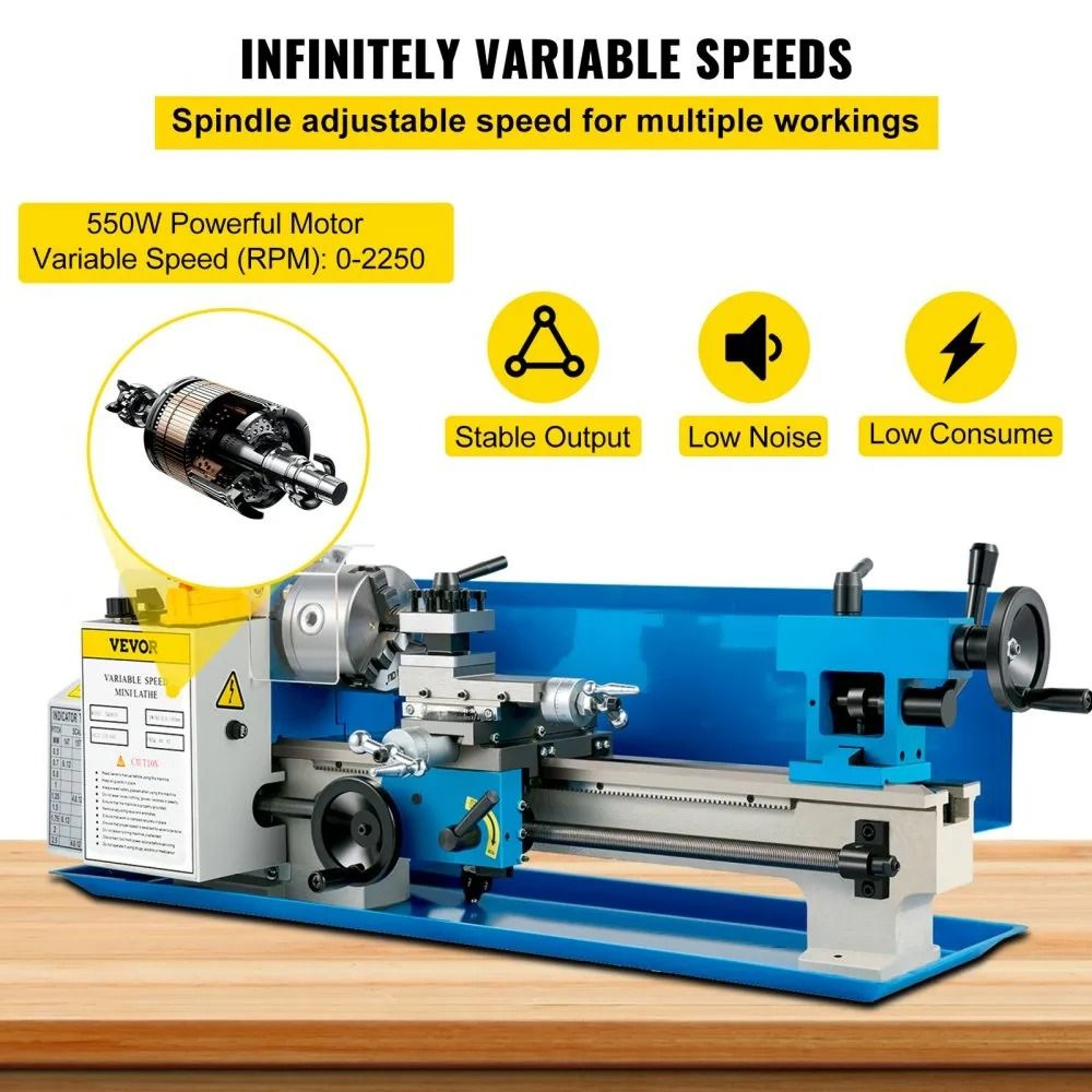 7x14 Mini Metal Lathe 550W Variable Speed Benchtop Metal Turning Machine 5