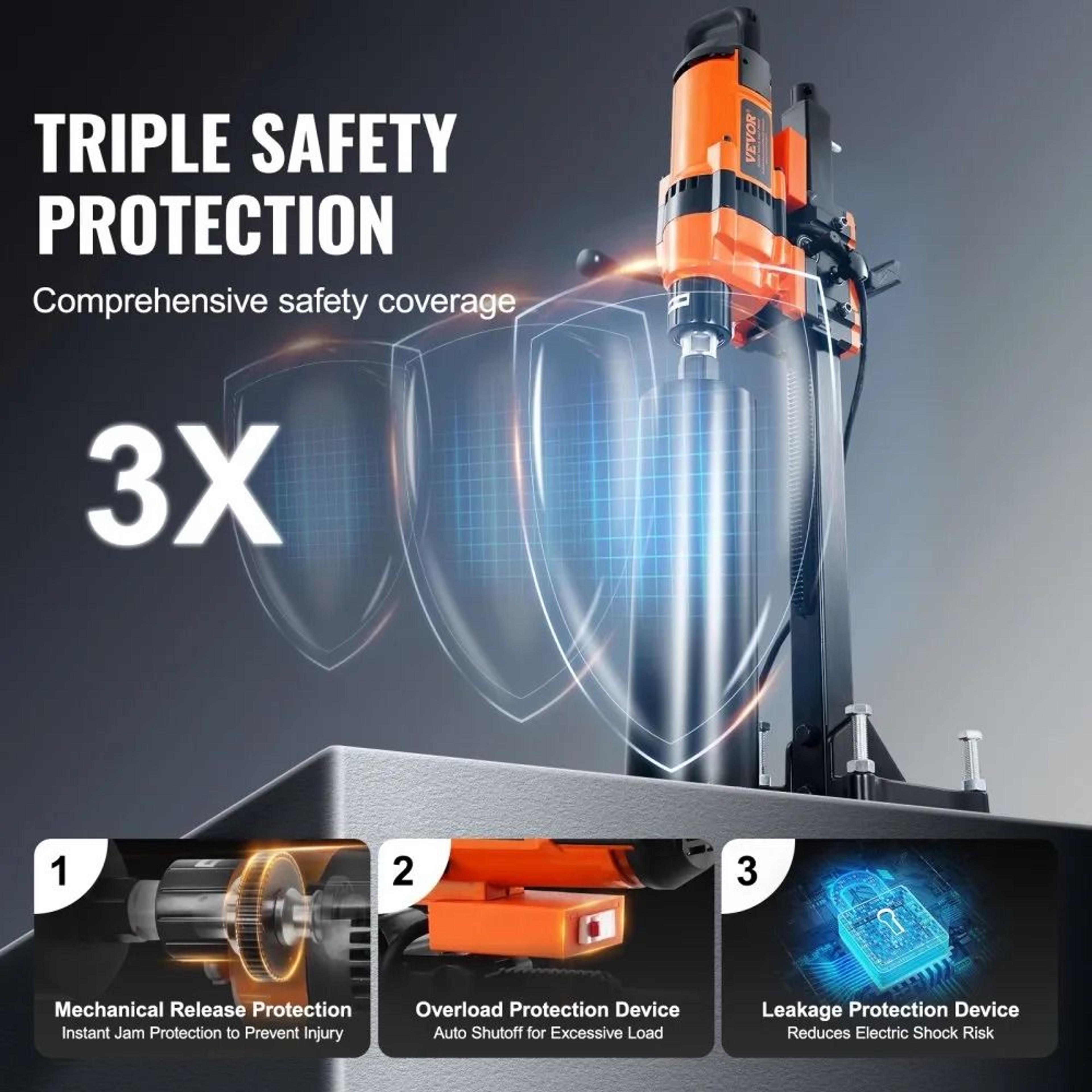3500W Diamond Core Drill Machine With Stand For Concrete And Masonry 2