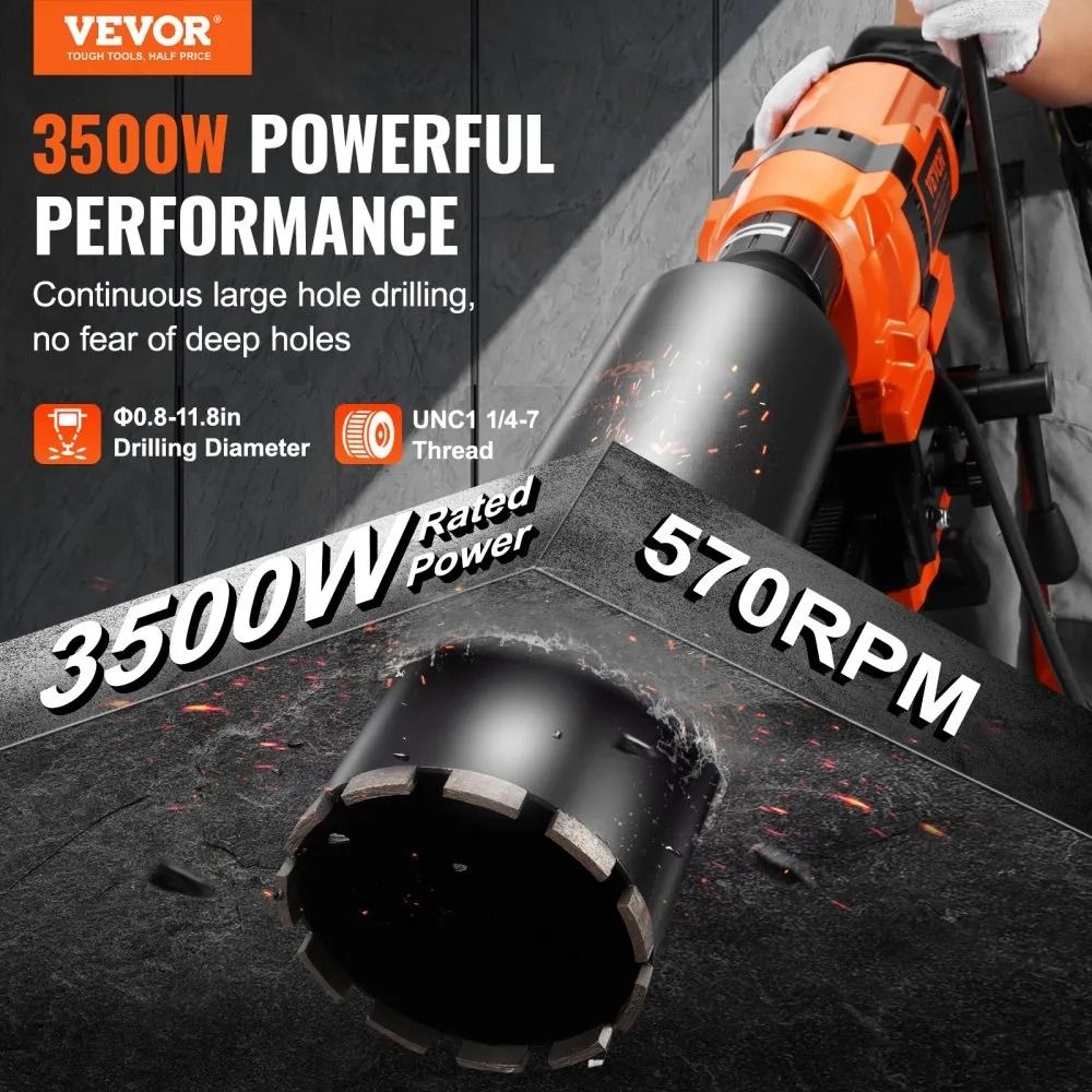 3500W Diamond Core Drill Machine With Stand For Concrete And Masonry 1