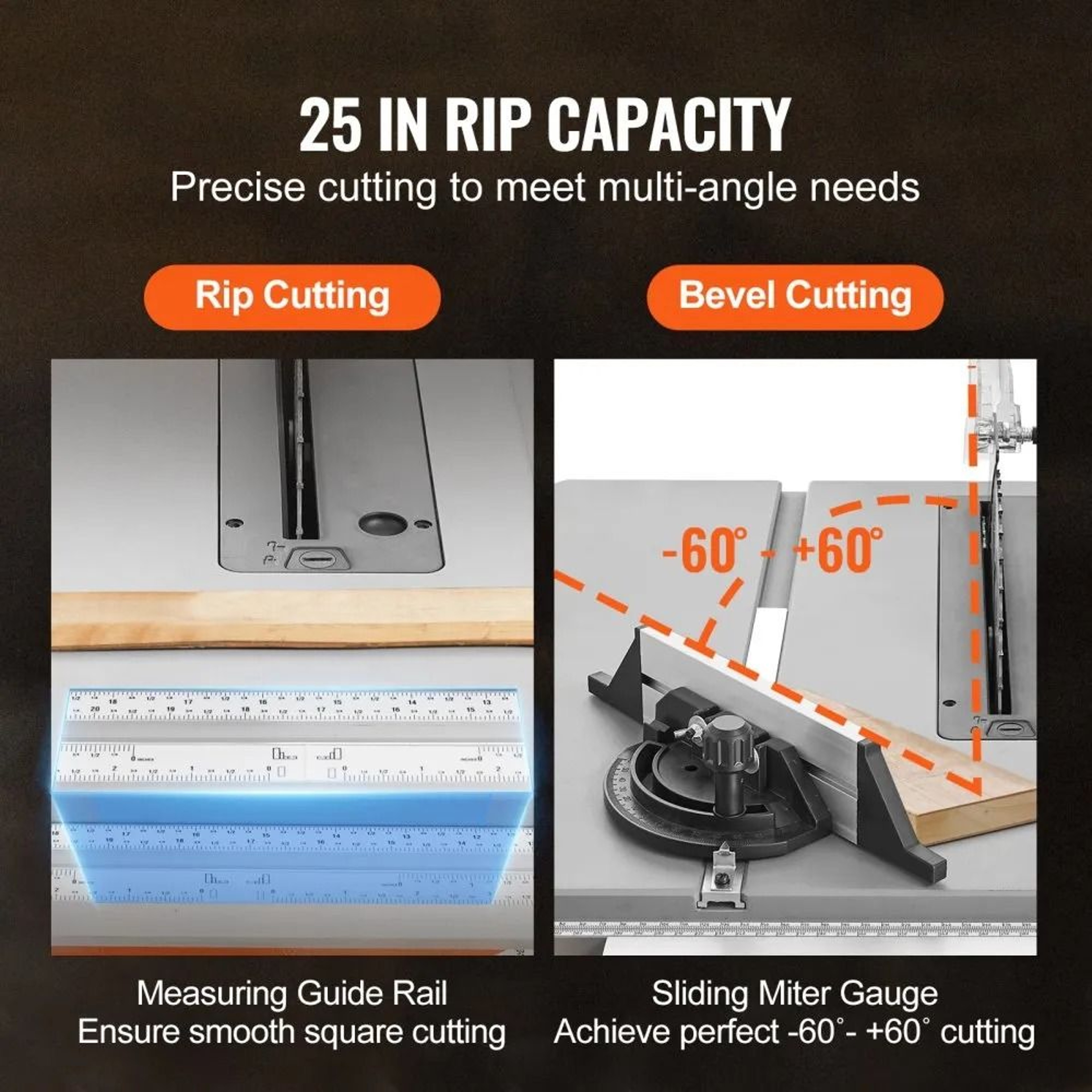 10 Inch Table Saw 15 Amp Portable Woodworking Saw With 25 Inch Rip Capacity 5
