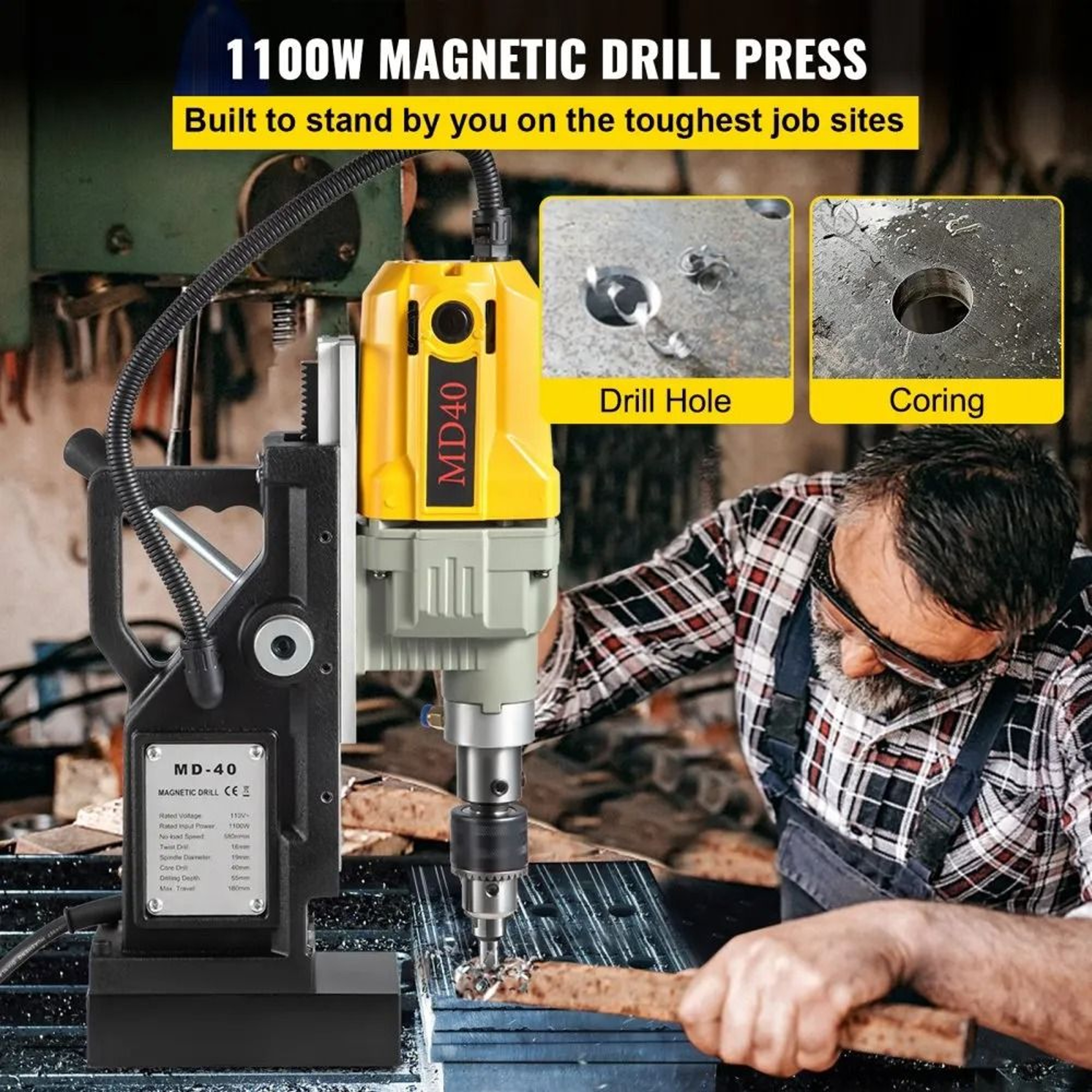 Magnetic Drill Press 1100W Portable Mag Drill With 12 Bits 1