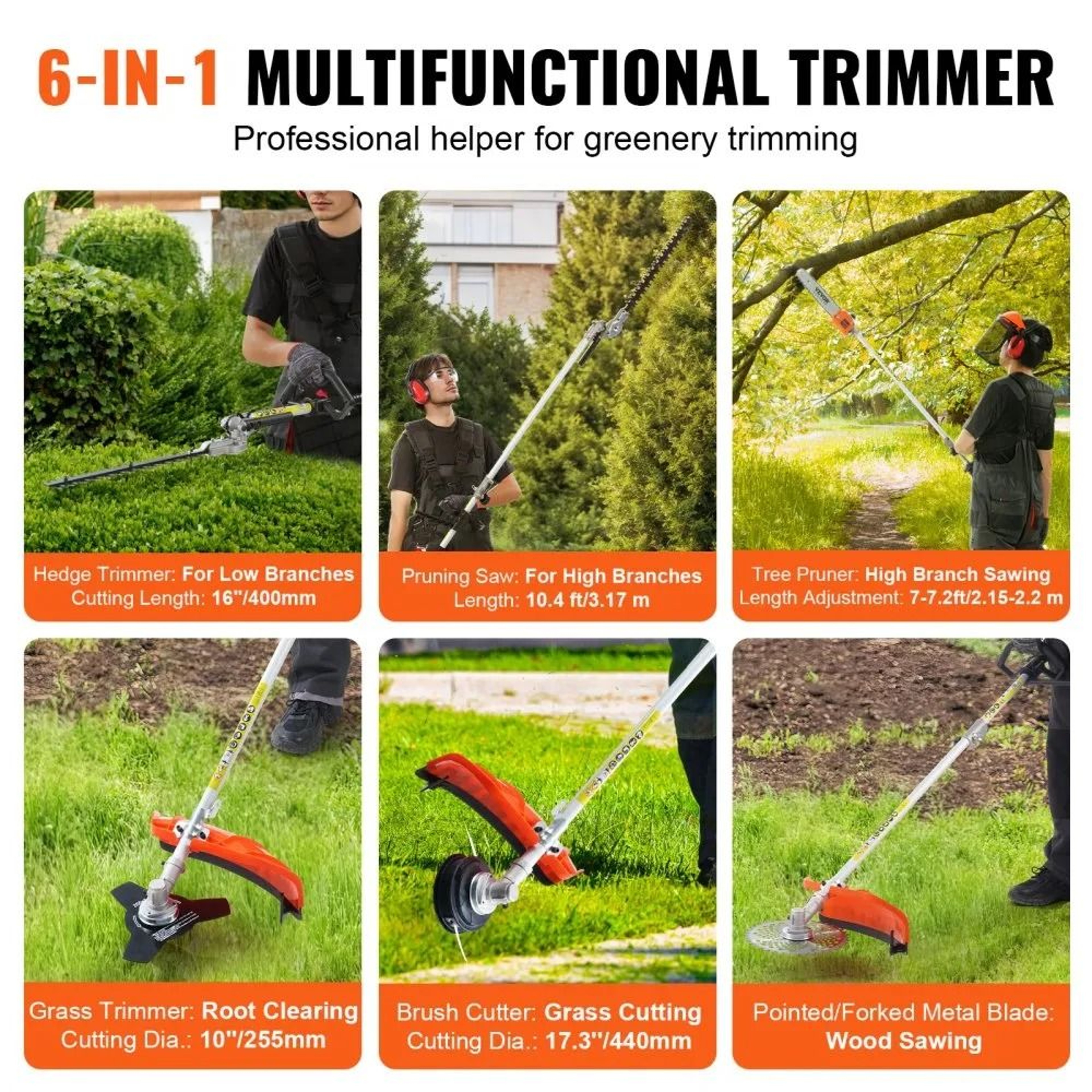 43CC 6in1 Gas Trimmer Tool Multi Functional Hedge Trimmer Pole Saw Brush Cutter 5