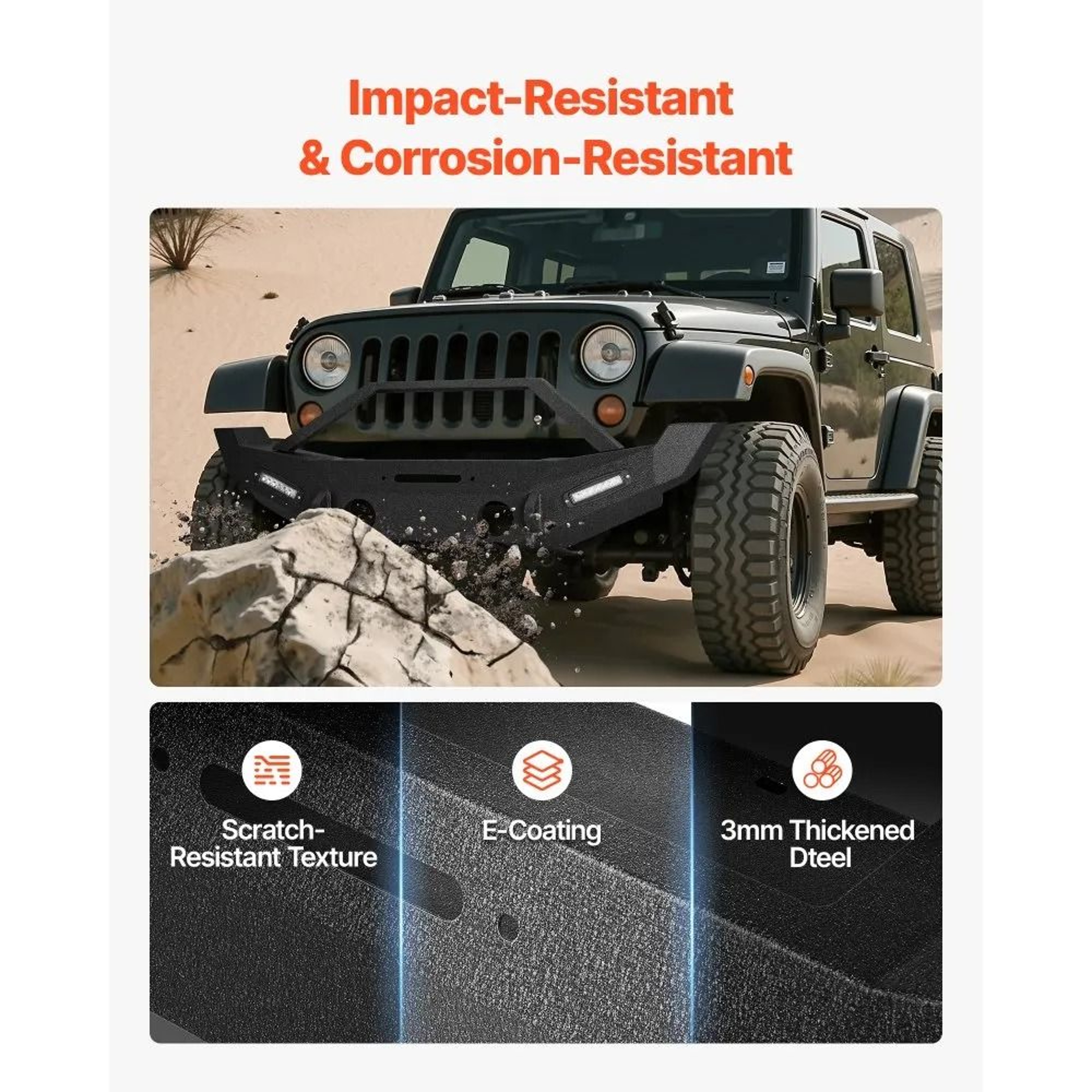 Heavy Duty Front Bumper For Wrangler JK JKU With LED Light Bars And Winch Mount 5