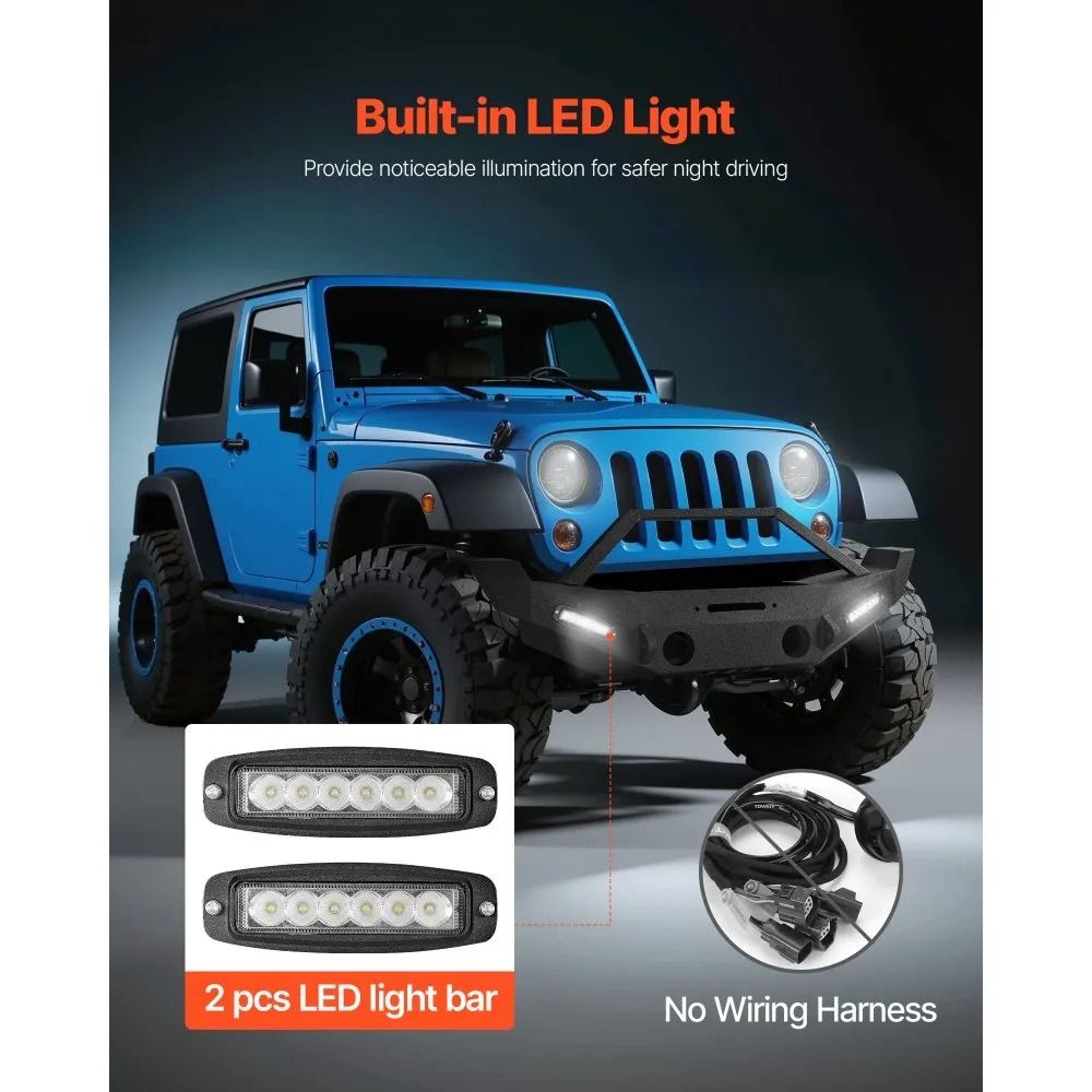 Heavy Duty Front Bumper For Wrangler JK JKU With LED Light Bars And Winch Mount 2