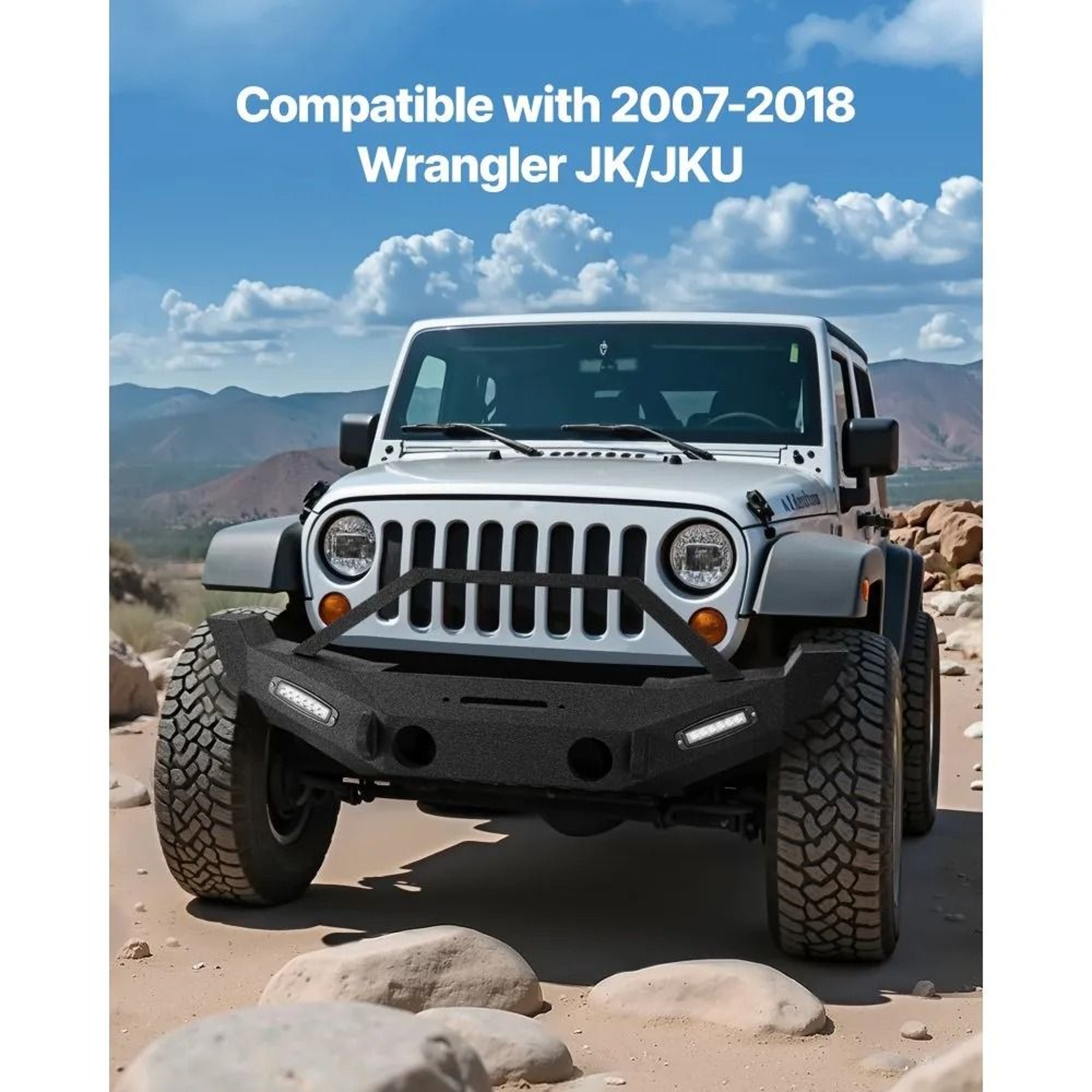 Heavy Duty Front Bumper For Wrangler JK JKU With LED Light Bars And Winch Mount 1