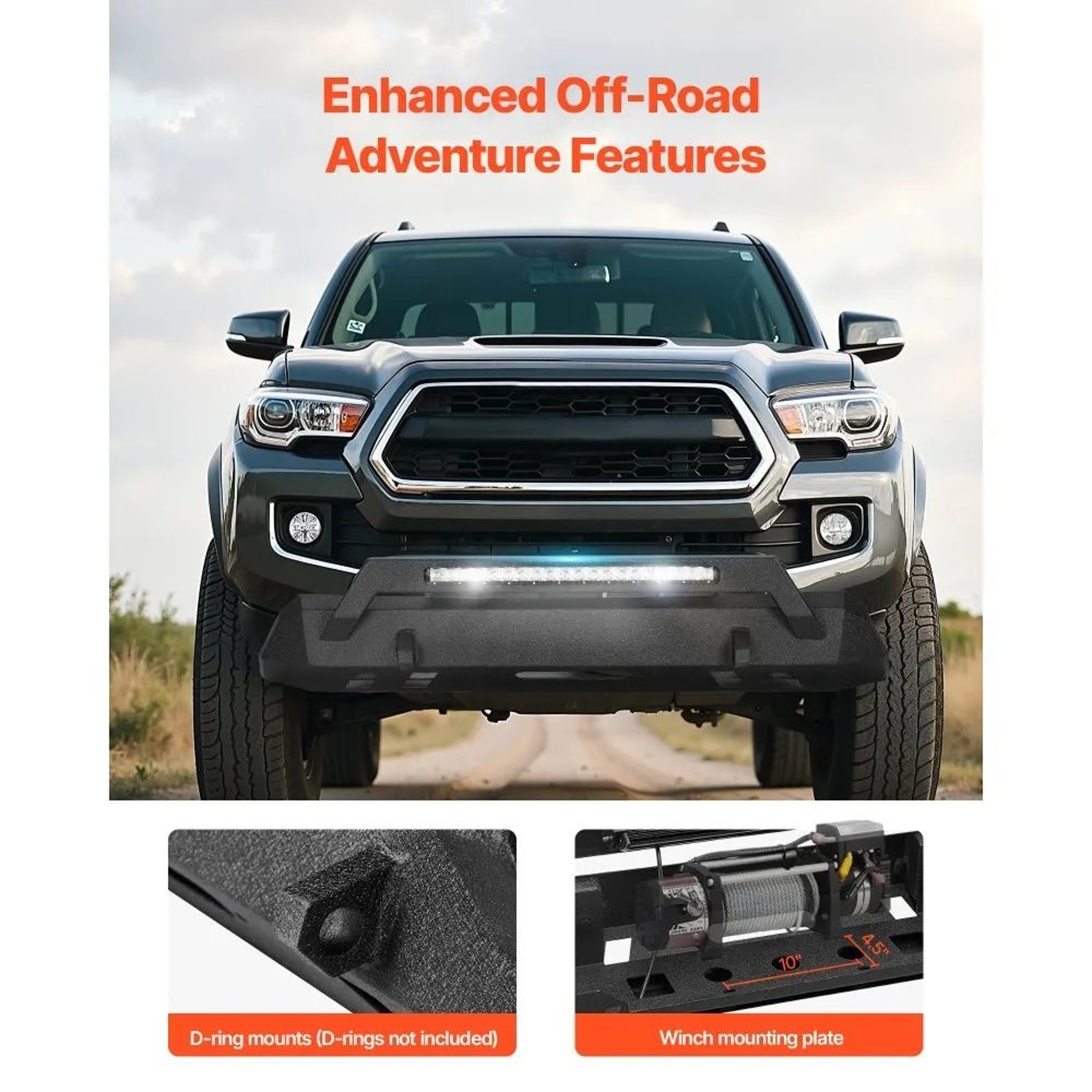 Heavy Duty Front Bumper For Toyota Tacoma 20162023 With LED Light Bar And Winch Mount 4