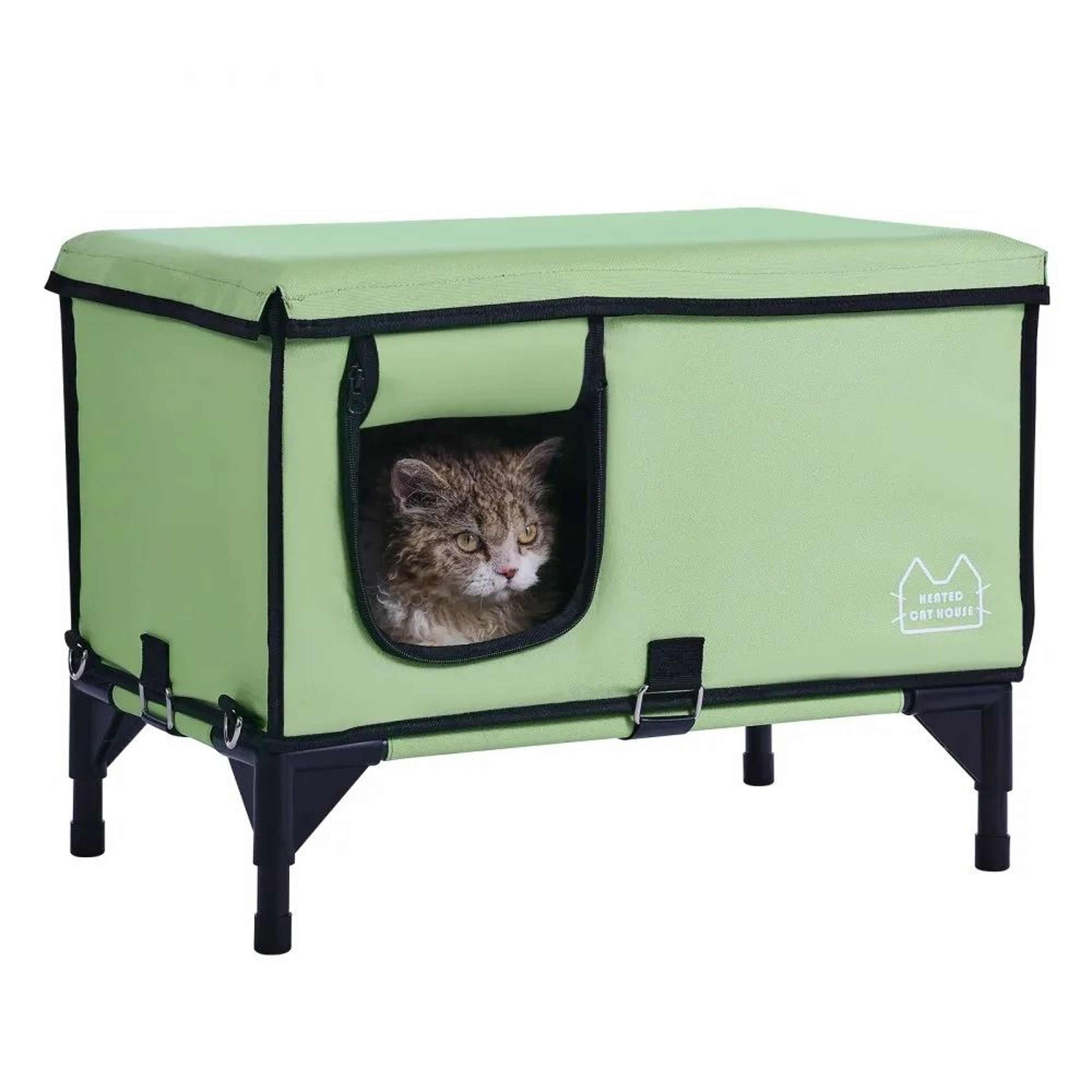 Elevated Heated Cat House With Warm Cozy Outdoor Shelter And Heating Pad 8