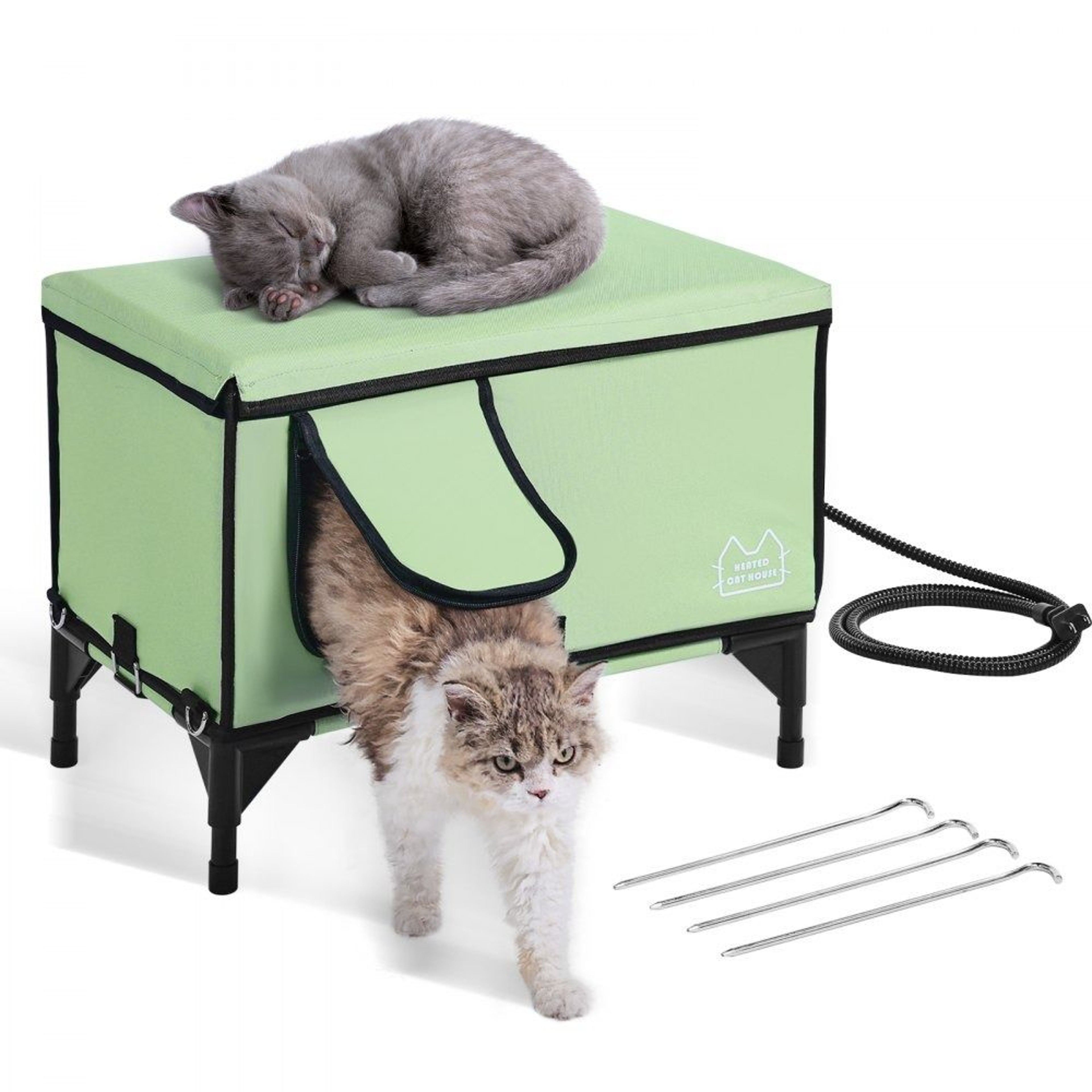 Elevated Heated Cat House With Warm Cozy Outdoor Shelter And Heating Pad 0
