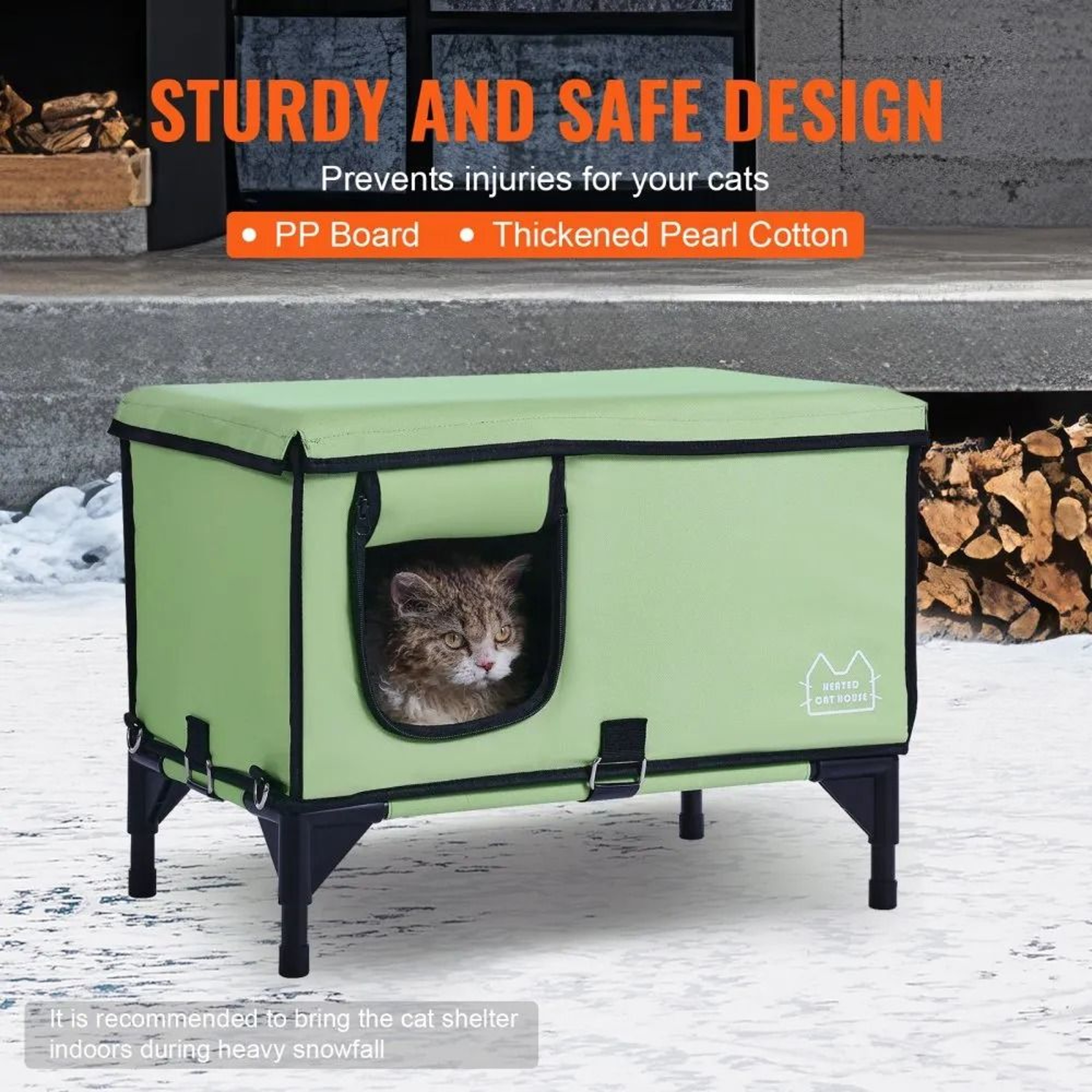 Elevated Heated Cat House With Warm Cozy Outdoor Shelter And Heating Pad 4