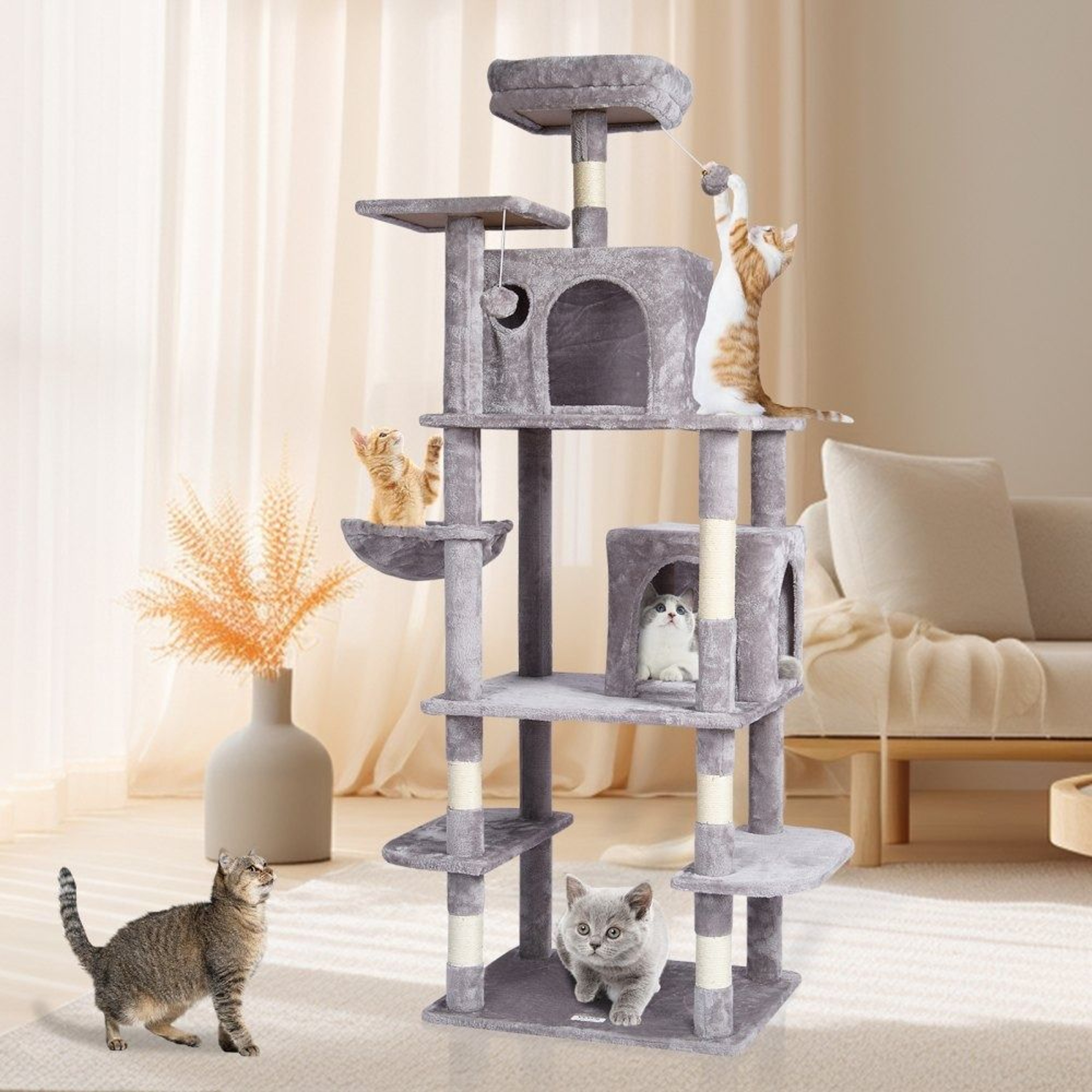 685 Inch Multi Level Cat Tree Tower With Condos Hammock And Scratching Posts 6