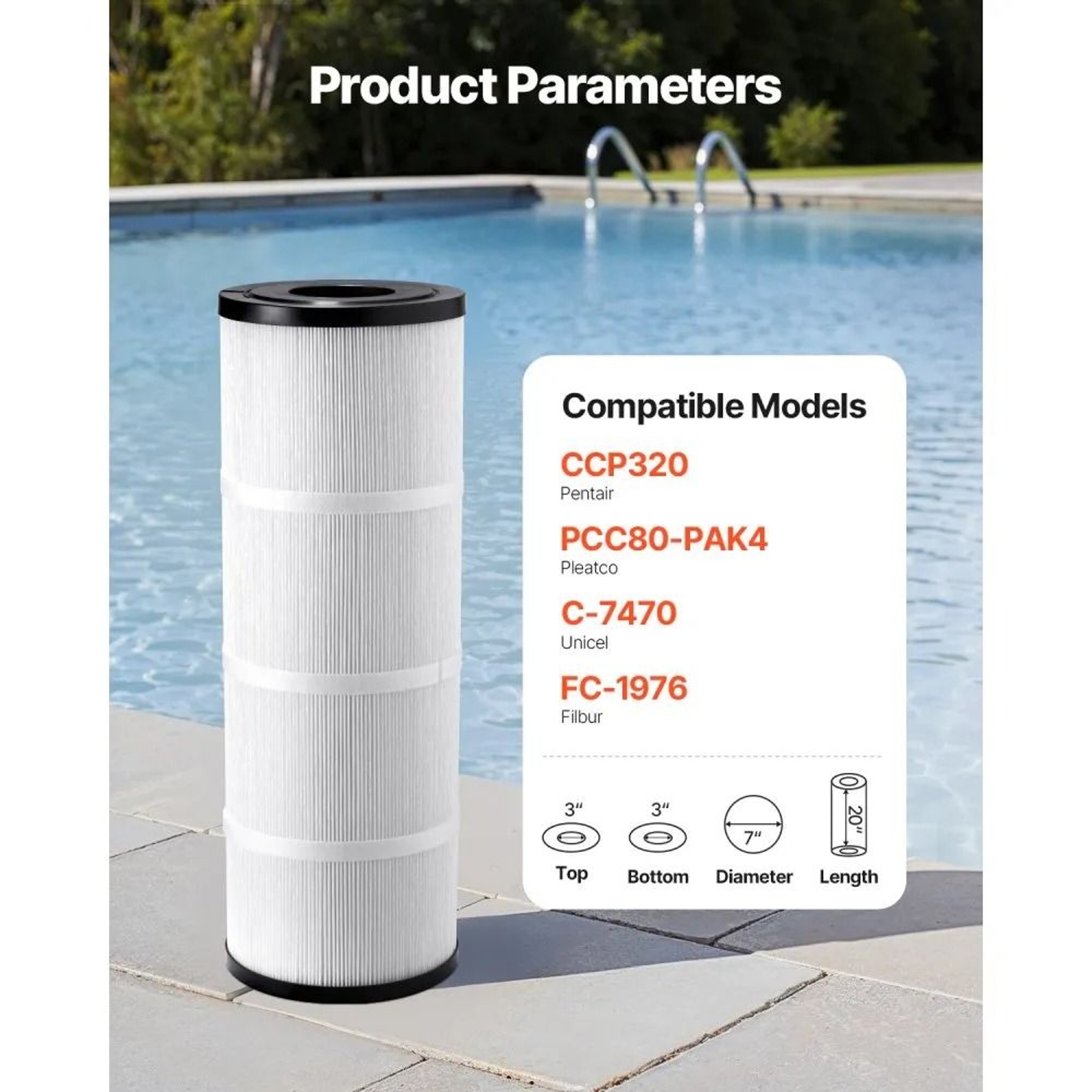 CrystalClear CCP320 Pool Filter Cartridges 4 Pack 80 Sq Ft 7