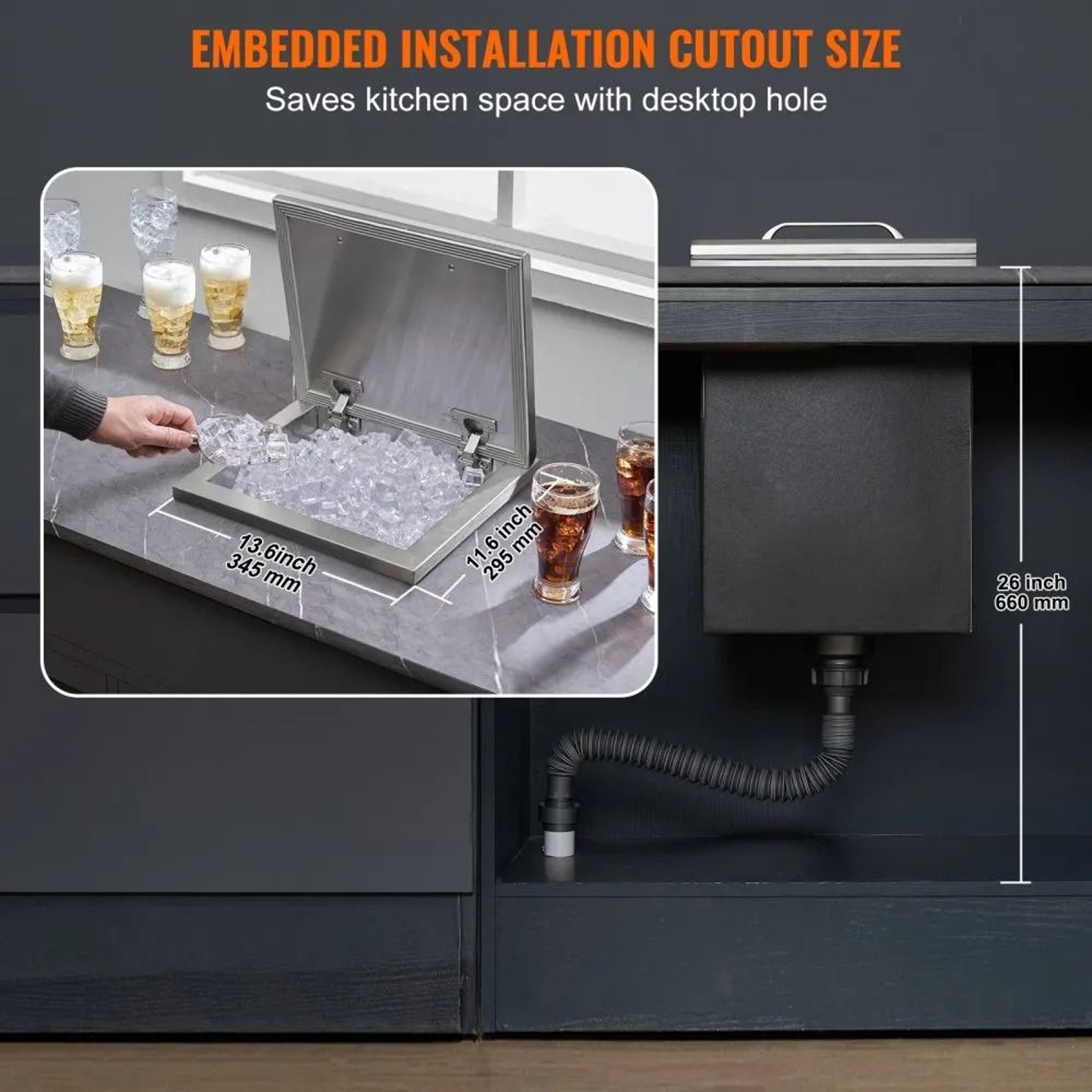 30 QT Drop In Ice Chest Stainless Steel Outdoor Kitchen Ice Bin 2