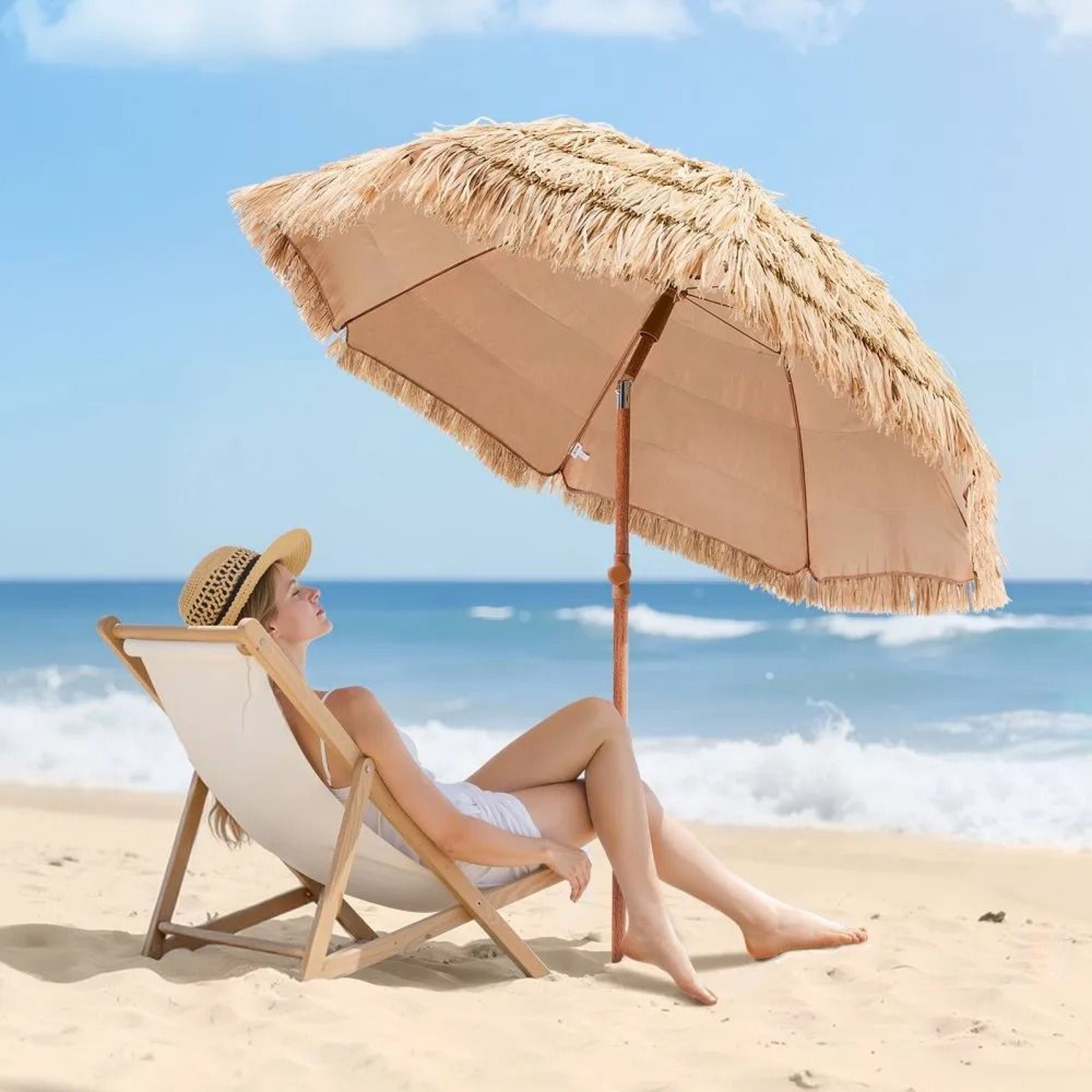 Tropical Shade Tiki Umbrella With Tilt And Portable Thatched Canopy 7