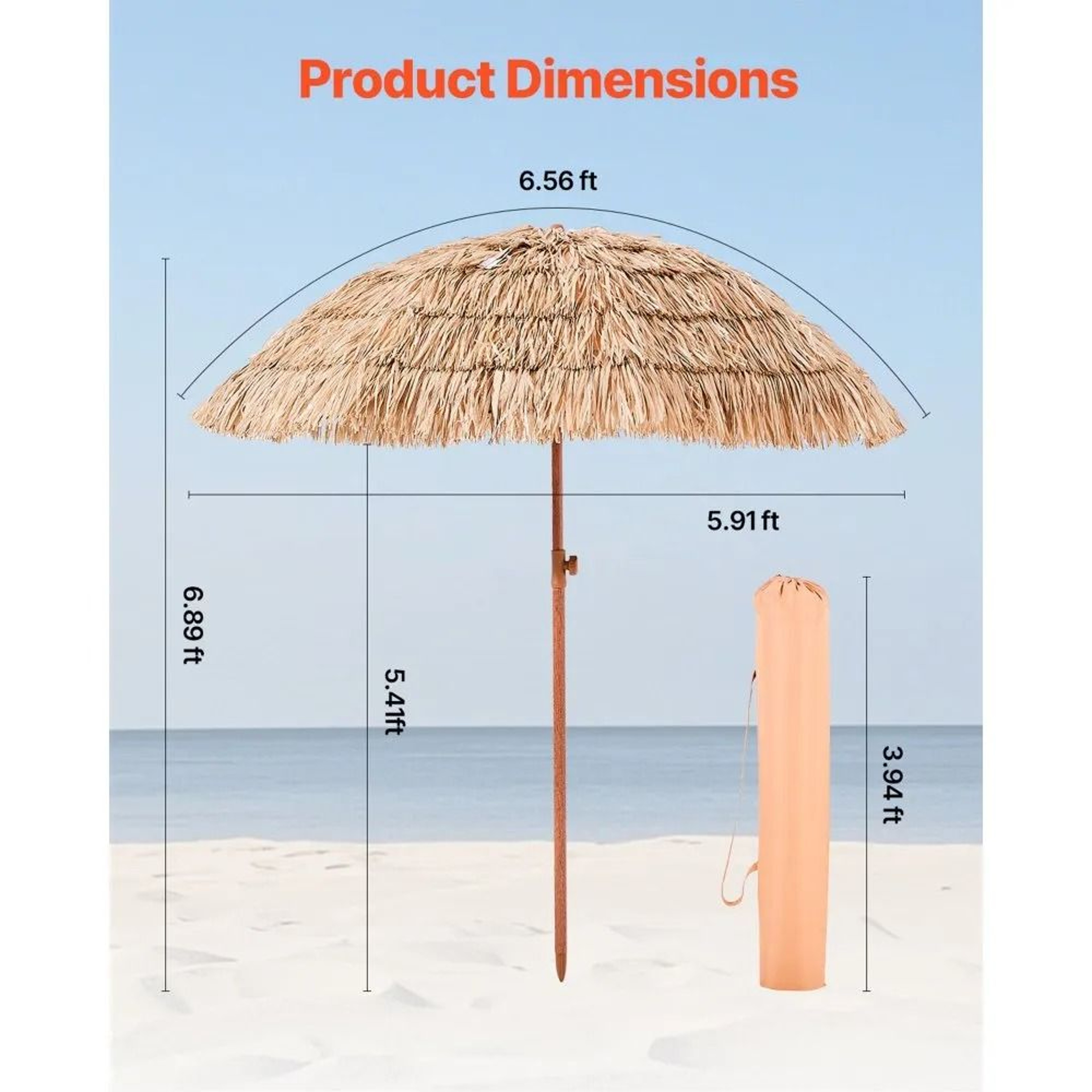 Tropical Shade Tiki Umbrella With Tilt And Portable Thatched Canopy 5