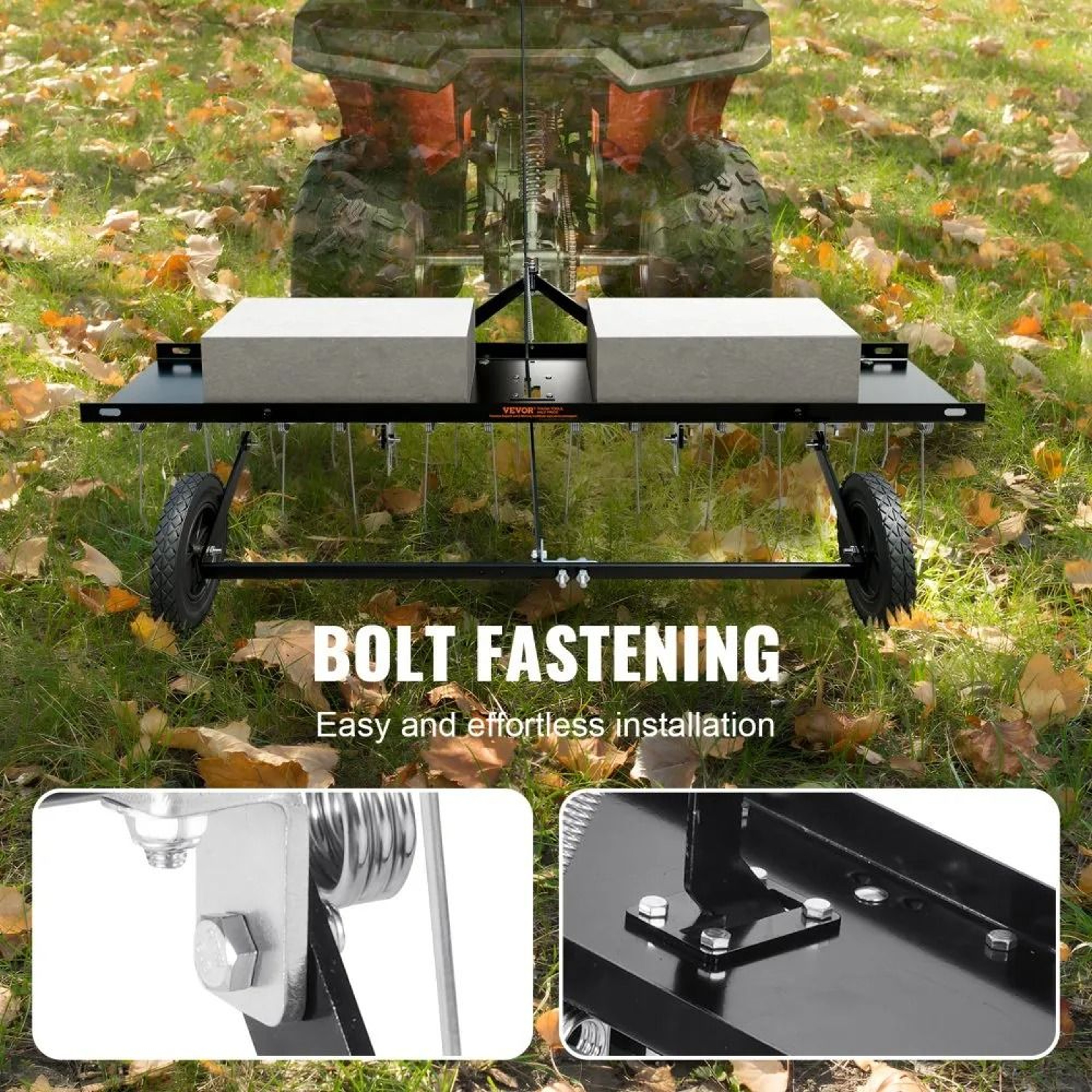 48 Inch Tow Behind Lawn Dethatcher With 24 Steel Tines For ATV And Mower 2
