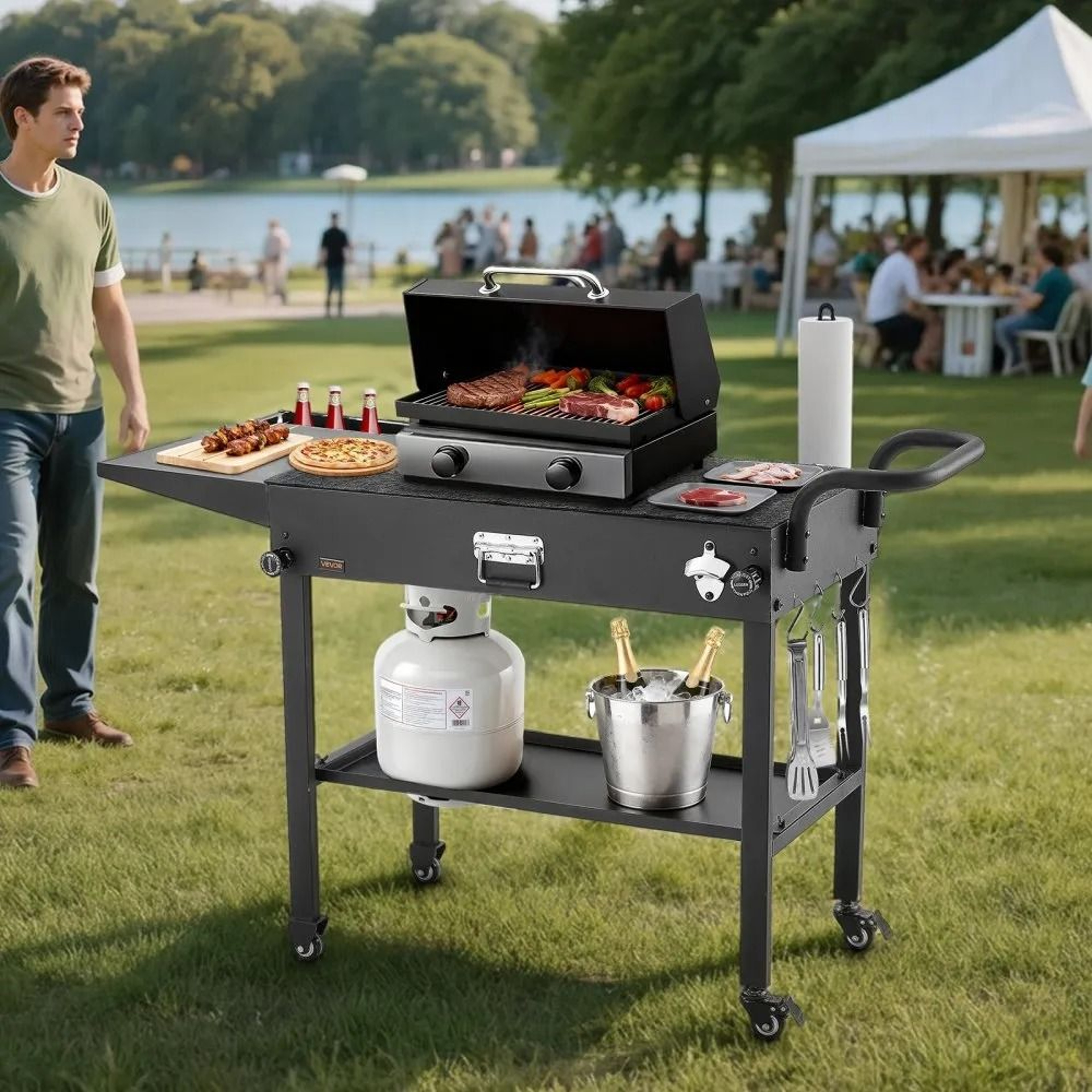 Portable Outdoor Grill Cart 31 Inch BBQ Prep Table With Foldable Design And Wheels 6
