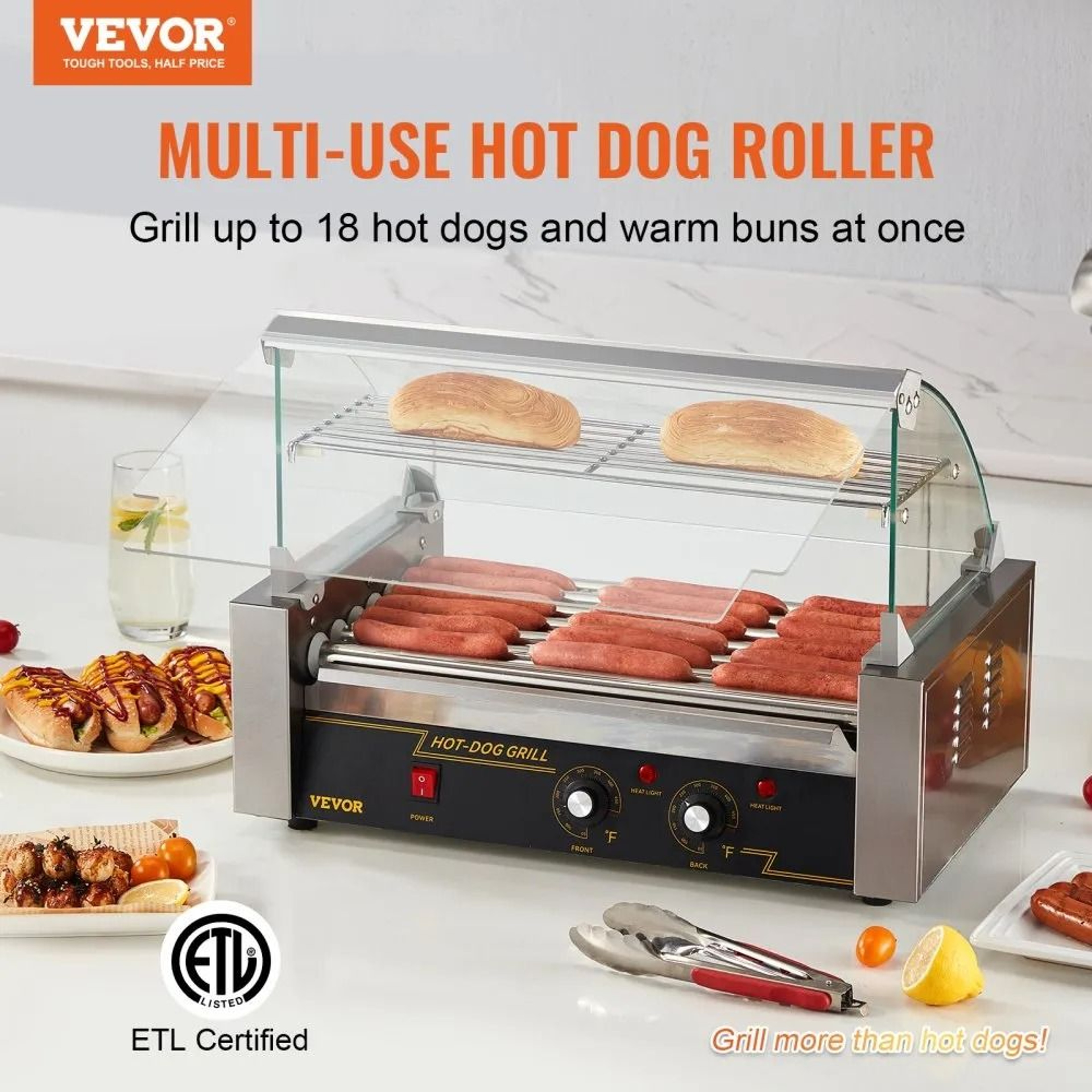 Commercial Hot Dog Roller Grill With Dual Heat And Bun Warmer 18 Dog Capacity 1