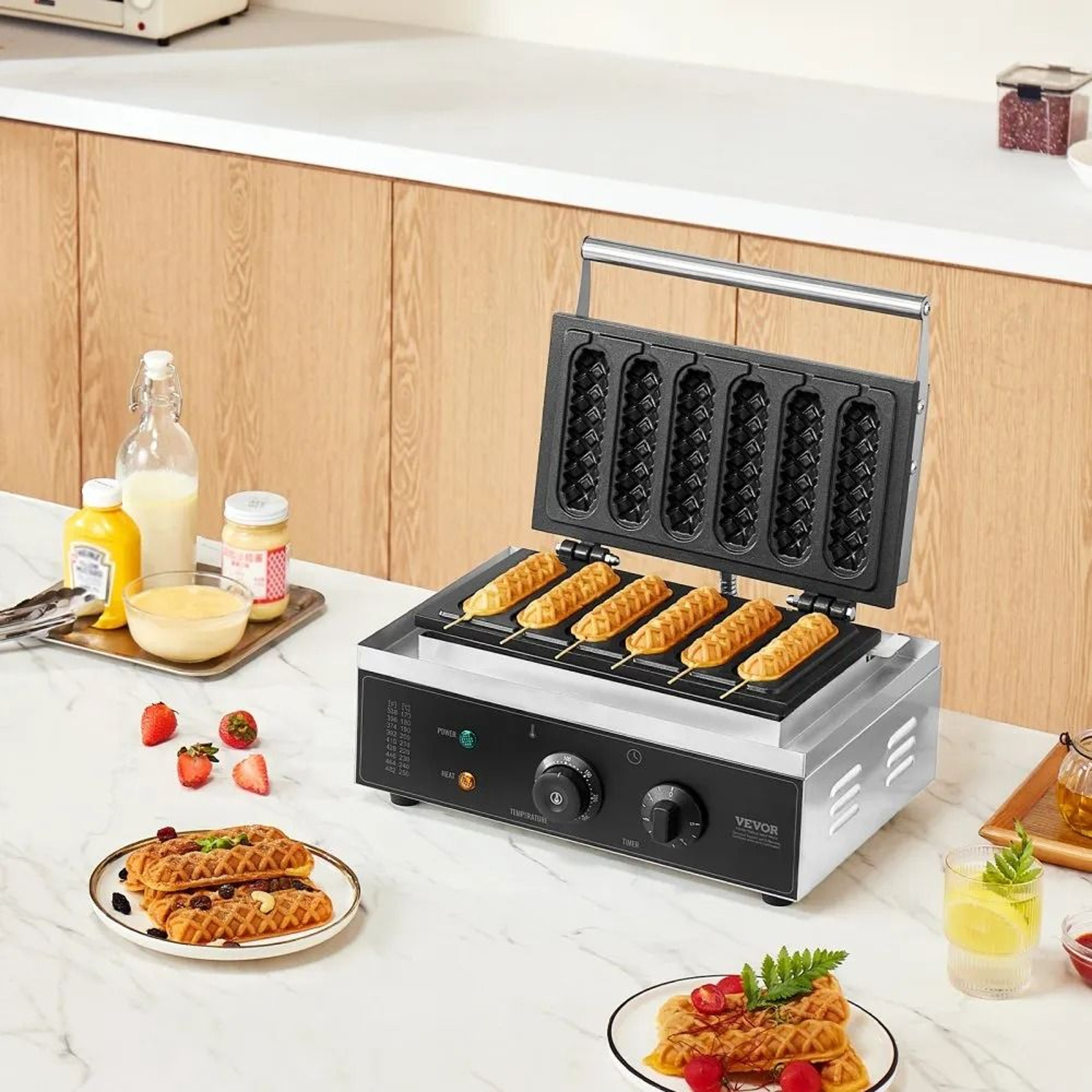 Commercial Waffle Stick Maker 6PCS 1500W Non Stick Waffle Baker Machine 6