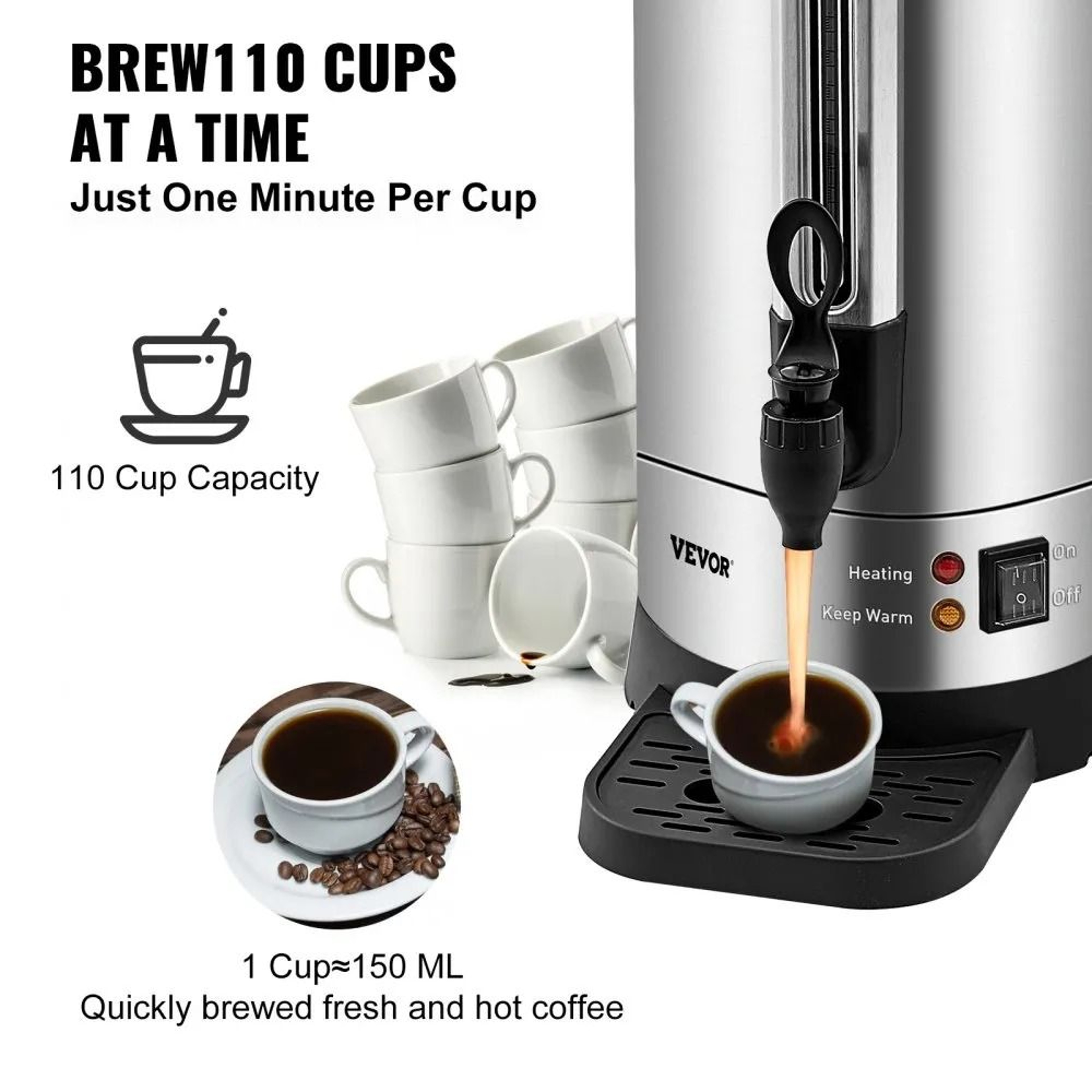 110 Cup Commercial Coffee Urn With Fast Brewing And Stainless Steel Dispenser 5