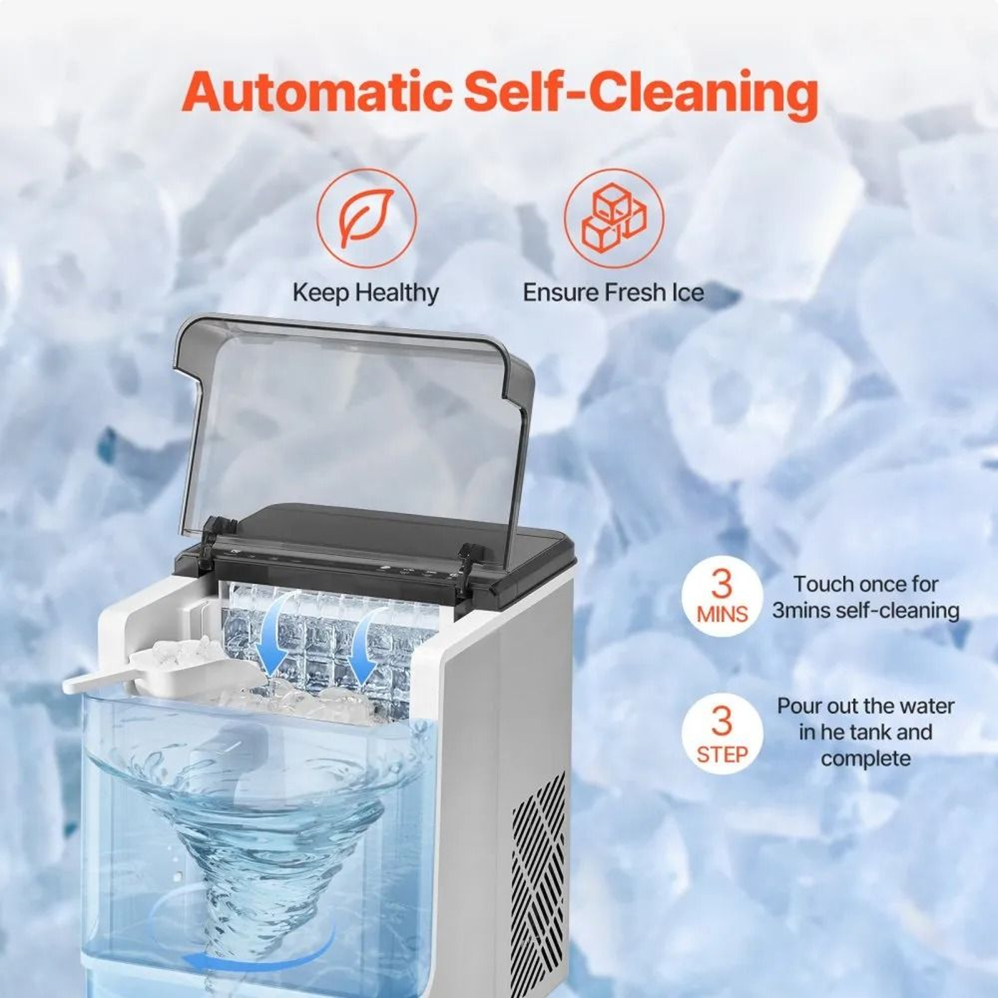 Portable Countertop Ice Maker 50lbs 24H Self Cleaning Ice Machine 3