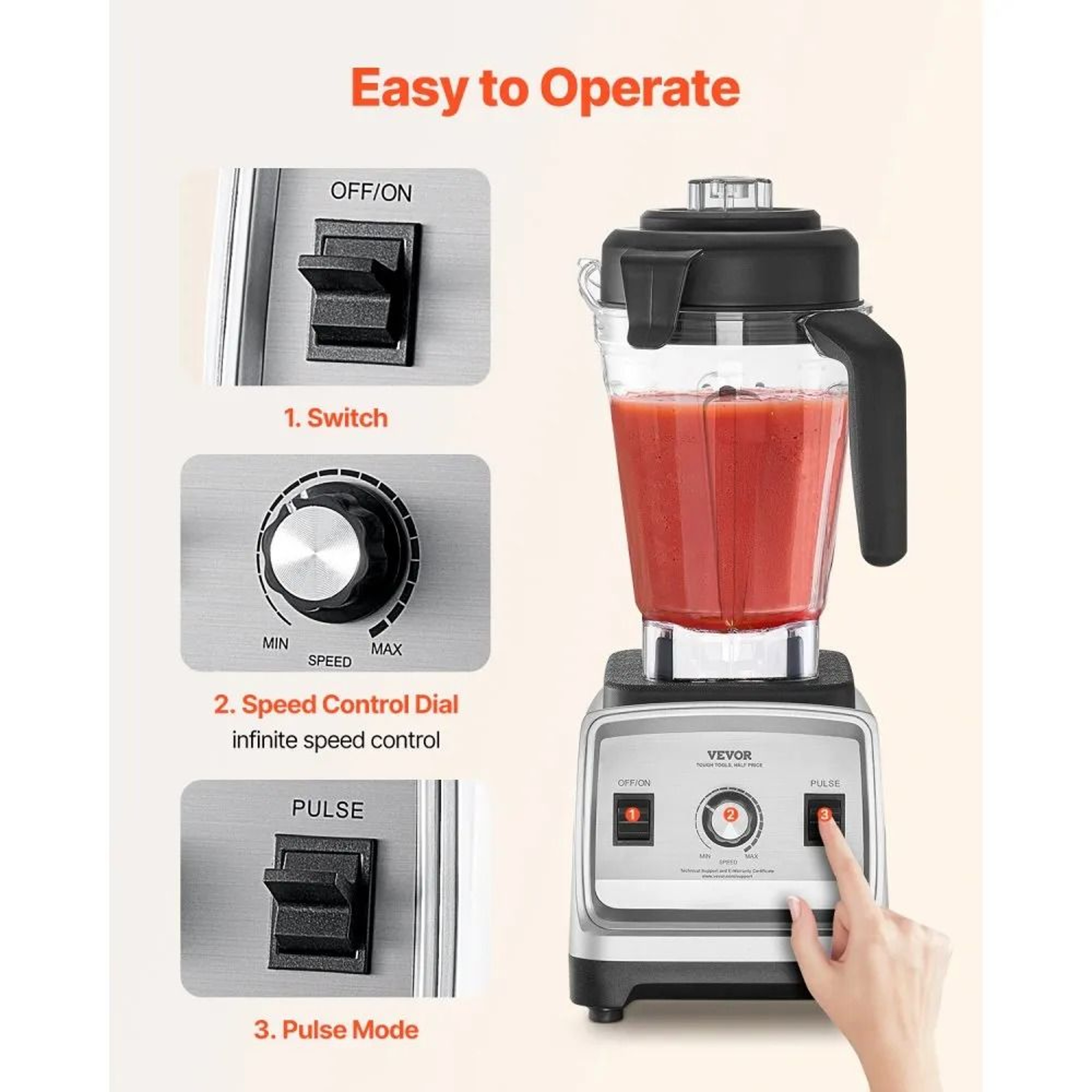 Professional 1400W Blender For Smoothies With 85 Oz Large Capacity Food Processor 7