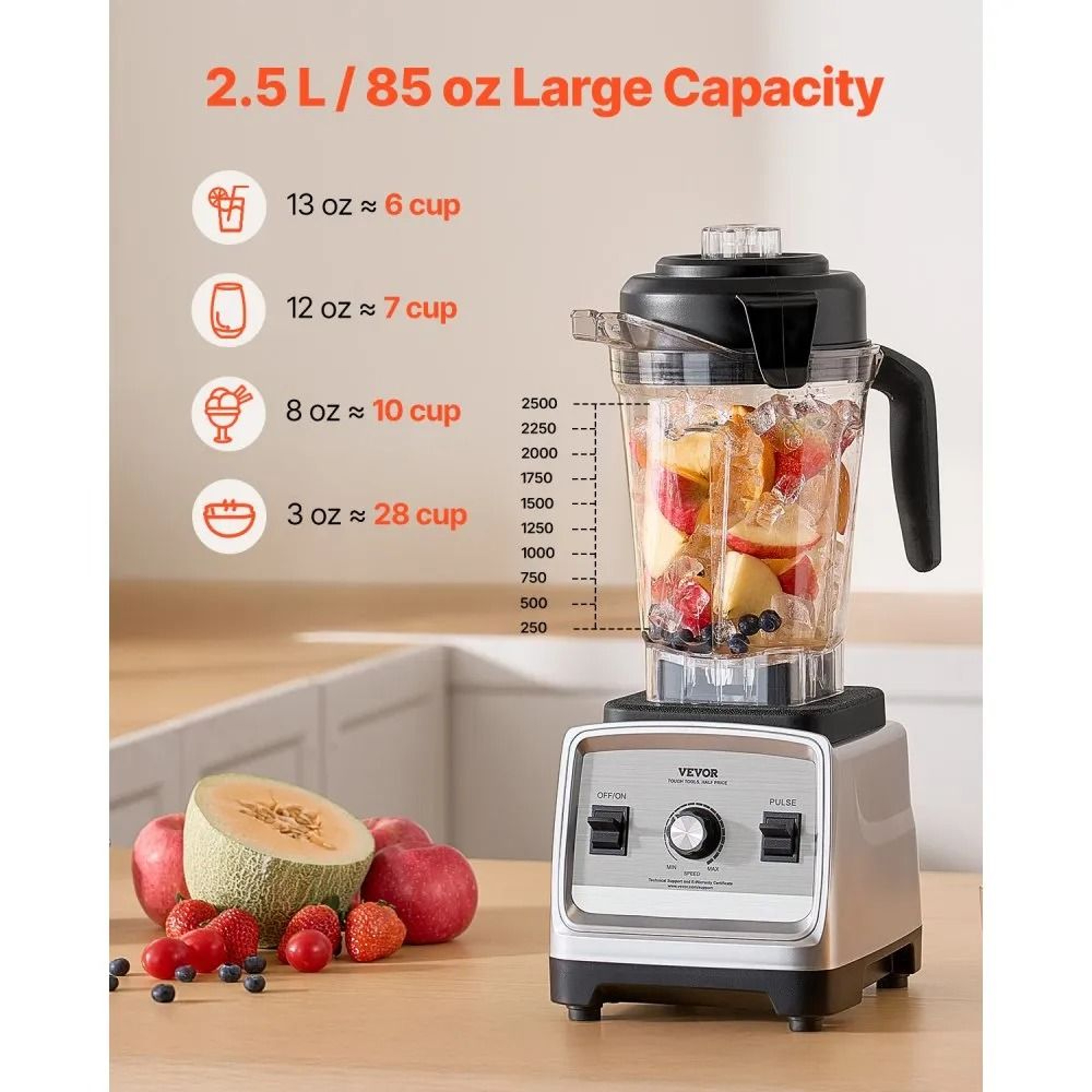 Professional 1400W Blender For Smoothies With 85 Oz Large Capacity Food Processor 1
