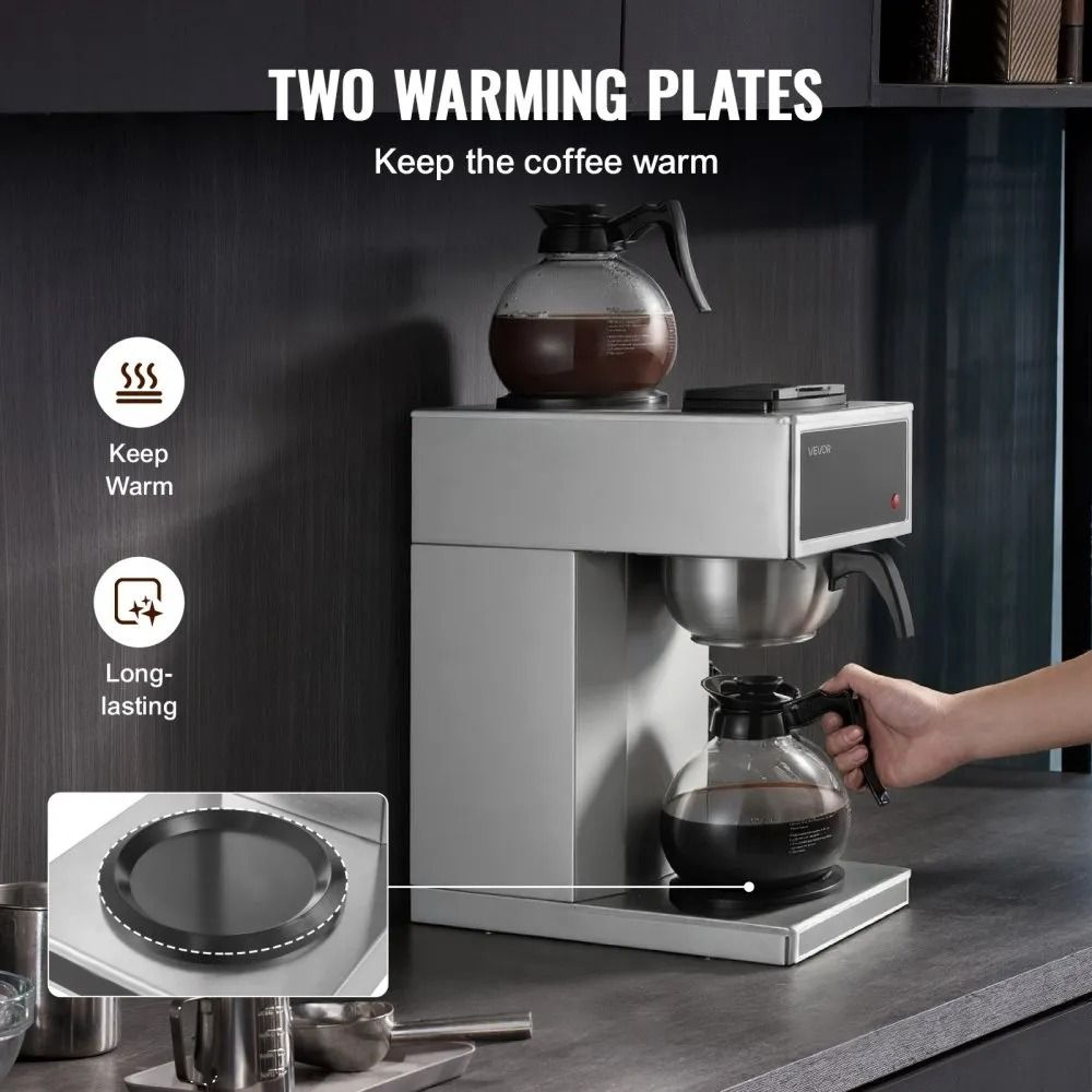RapidBrew 12 Cup Commercial Drip Coffee Maker With Dual Warmers 4