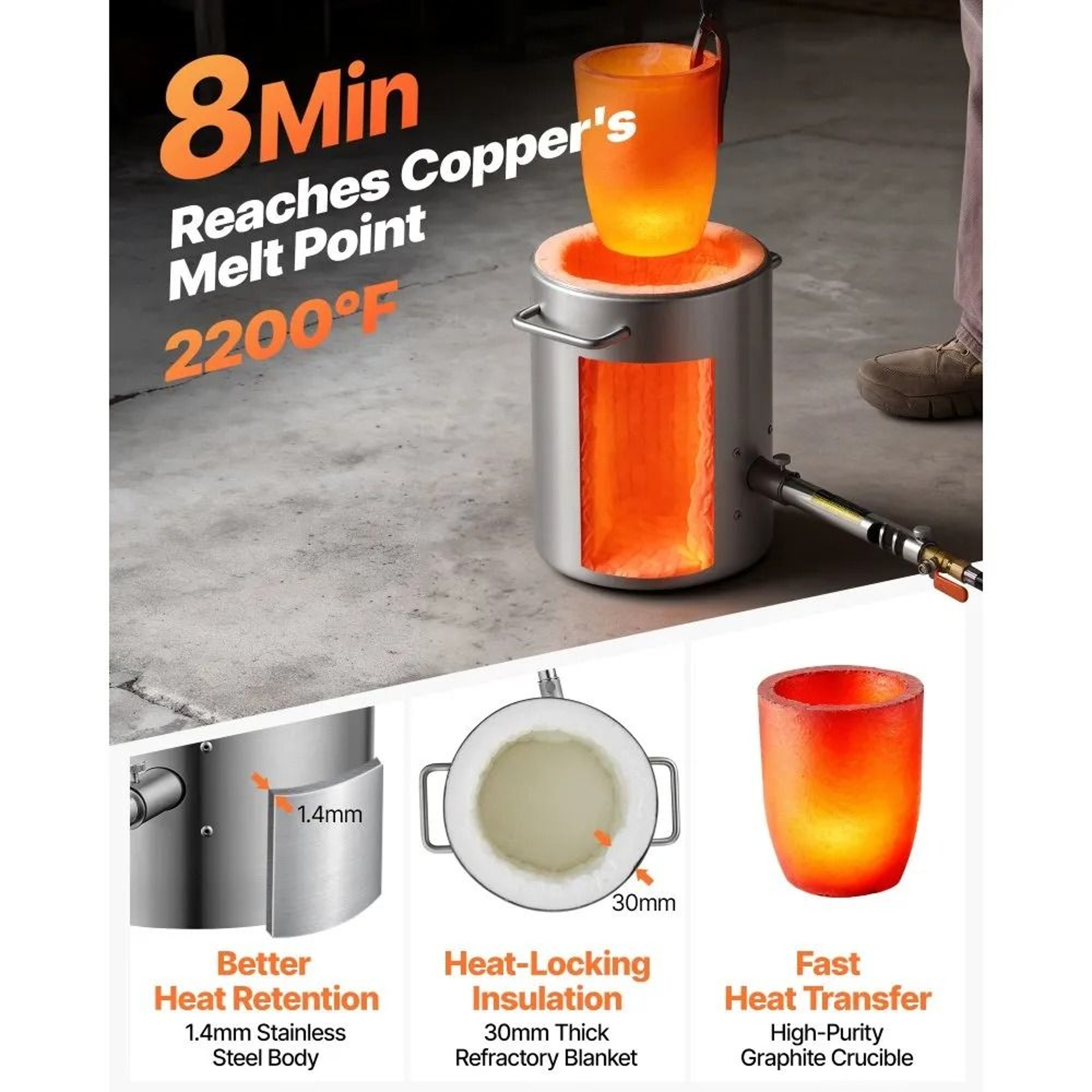 6KG Propane Melting Furnace Kit With Graphite Crucible And Tongs 4