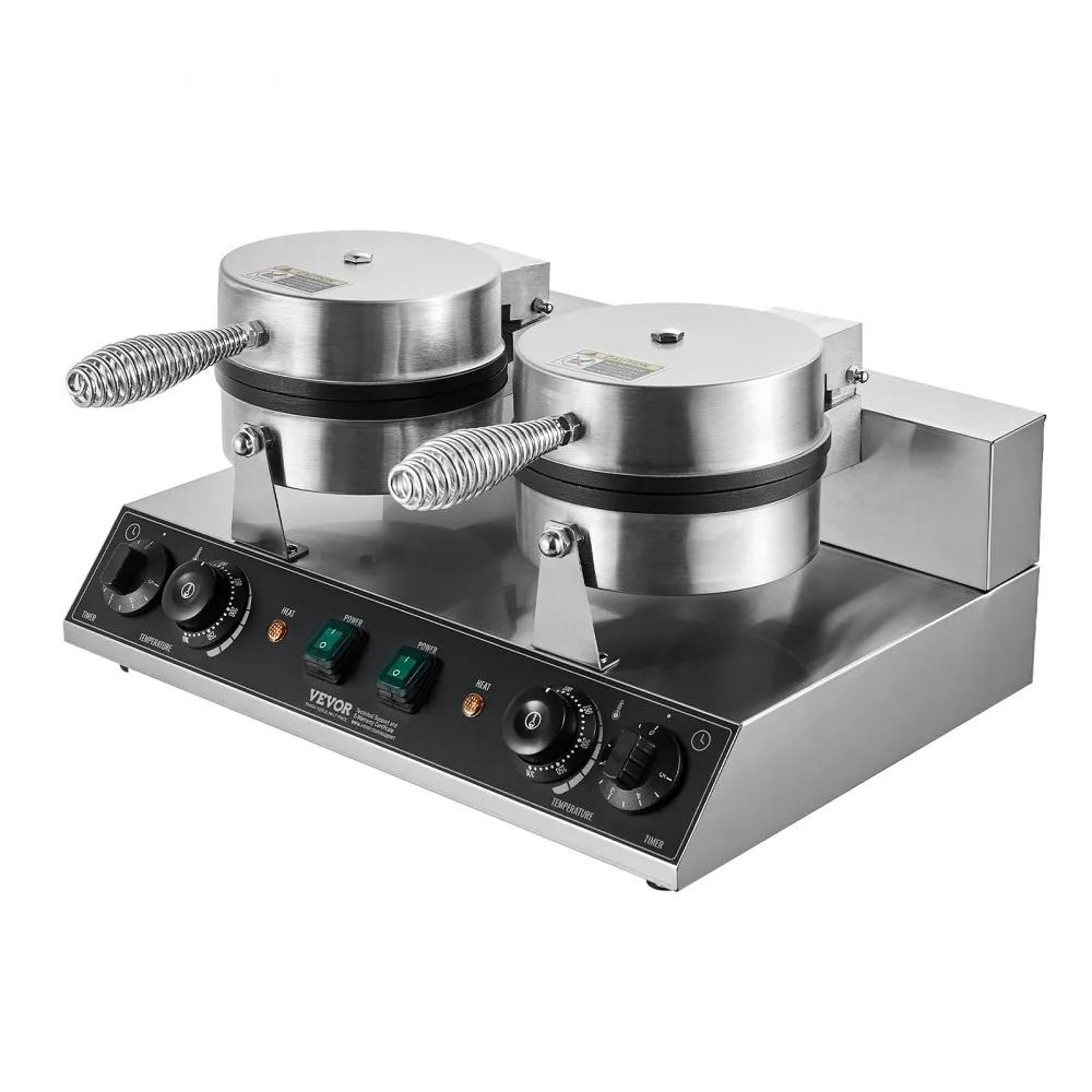 Commercial Belgian Waffle Maker Dual Head 2460W Non Stick Round Waffle Iron 8