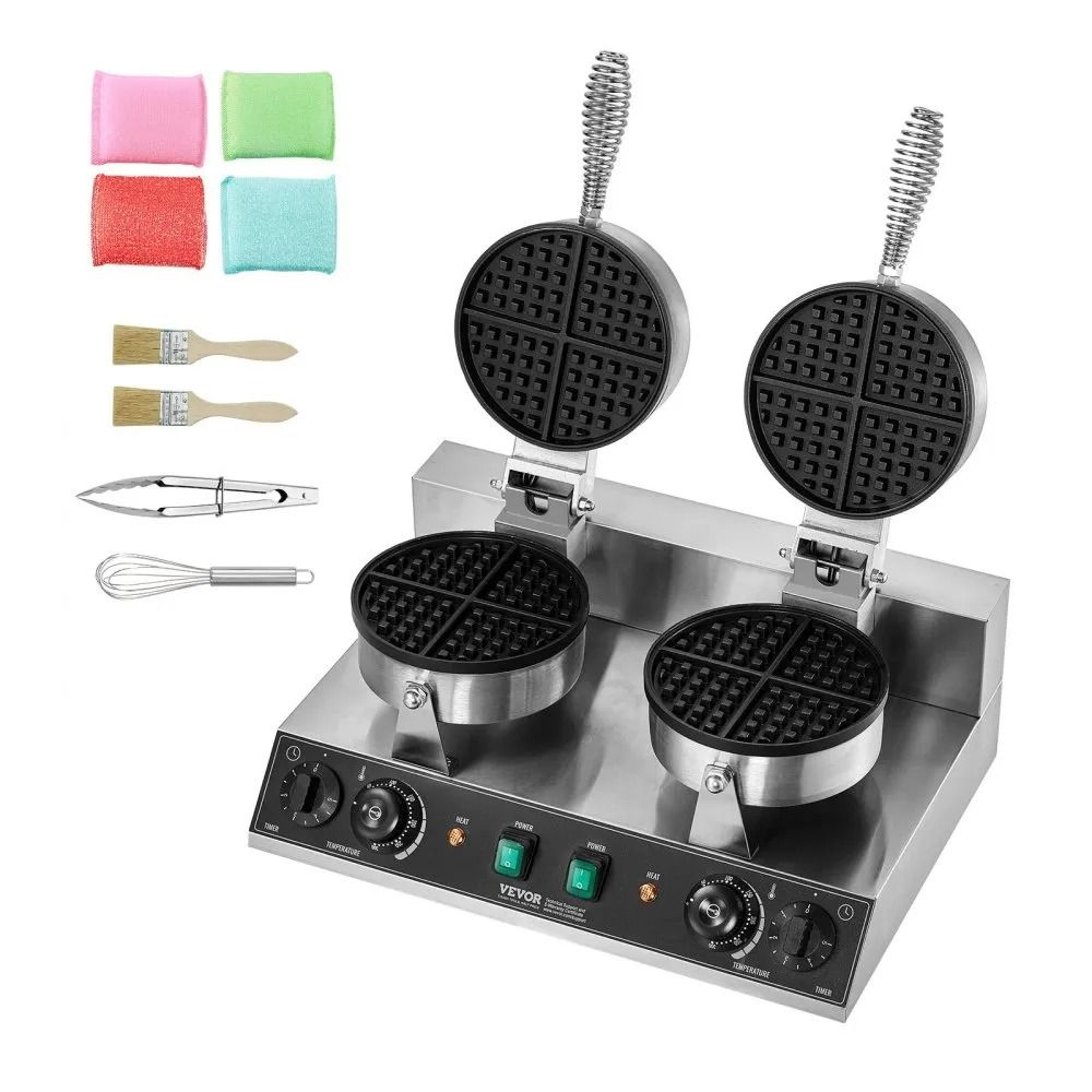 Commercial Belgian Waffle Maker Dual Head 2460W Non Stick Round Waffle Iron 9