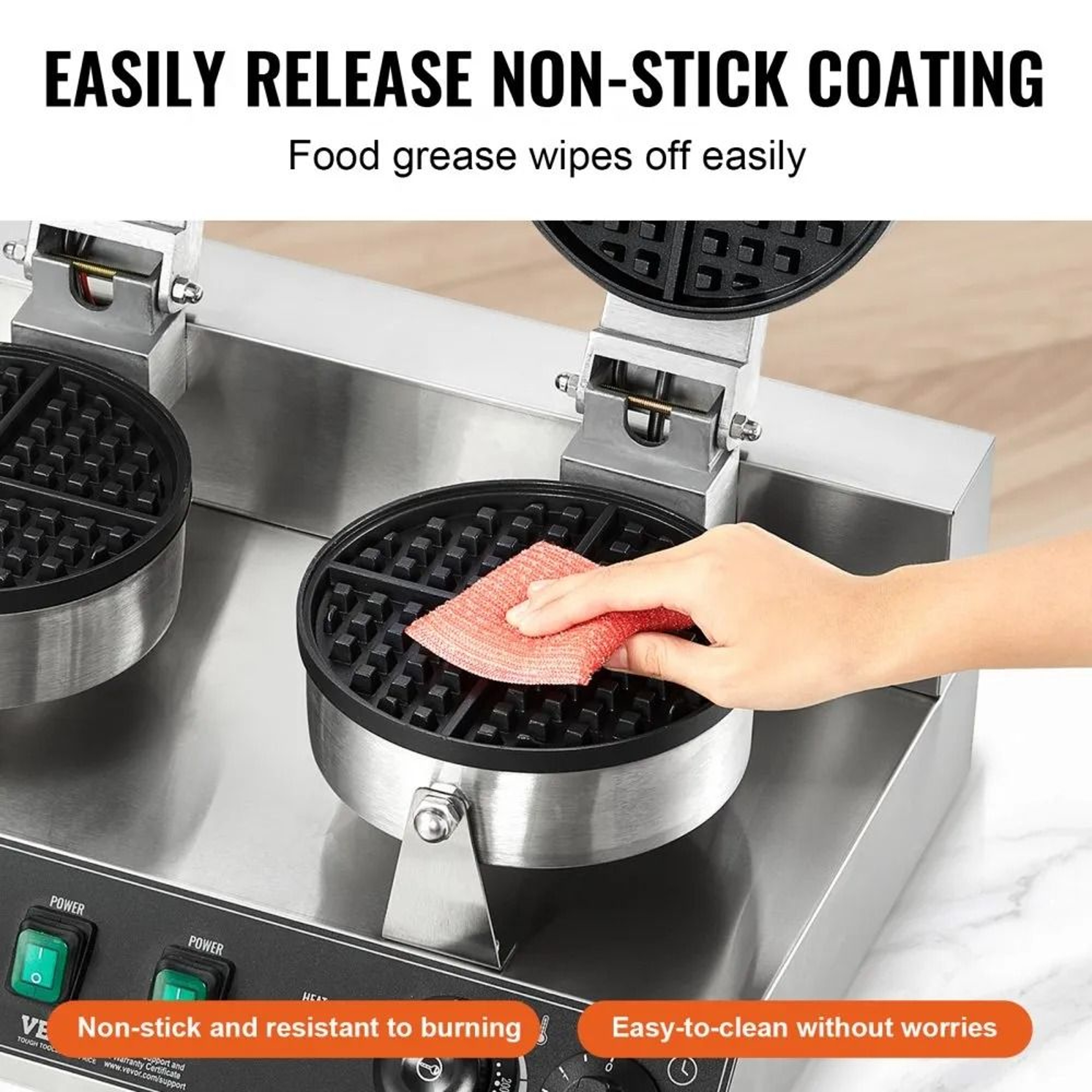 Commercial Belgian Waffle Maker Dual Head 2460W Non Stick Round Waffle Iron 3