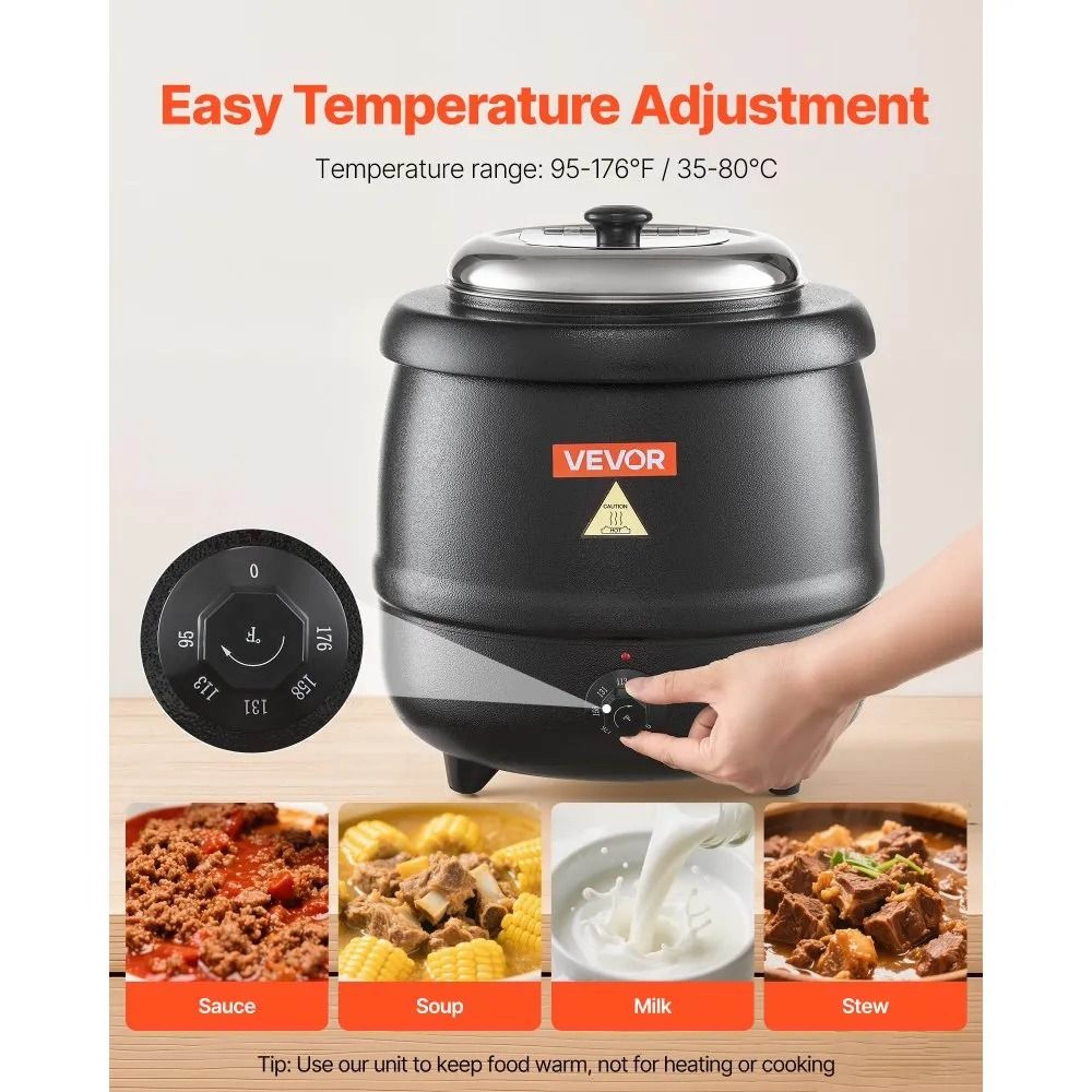 Commercial Electric Soup Warmer 10QT Stainless Steel Soup Kettle With Adjustable Temperature 3